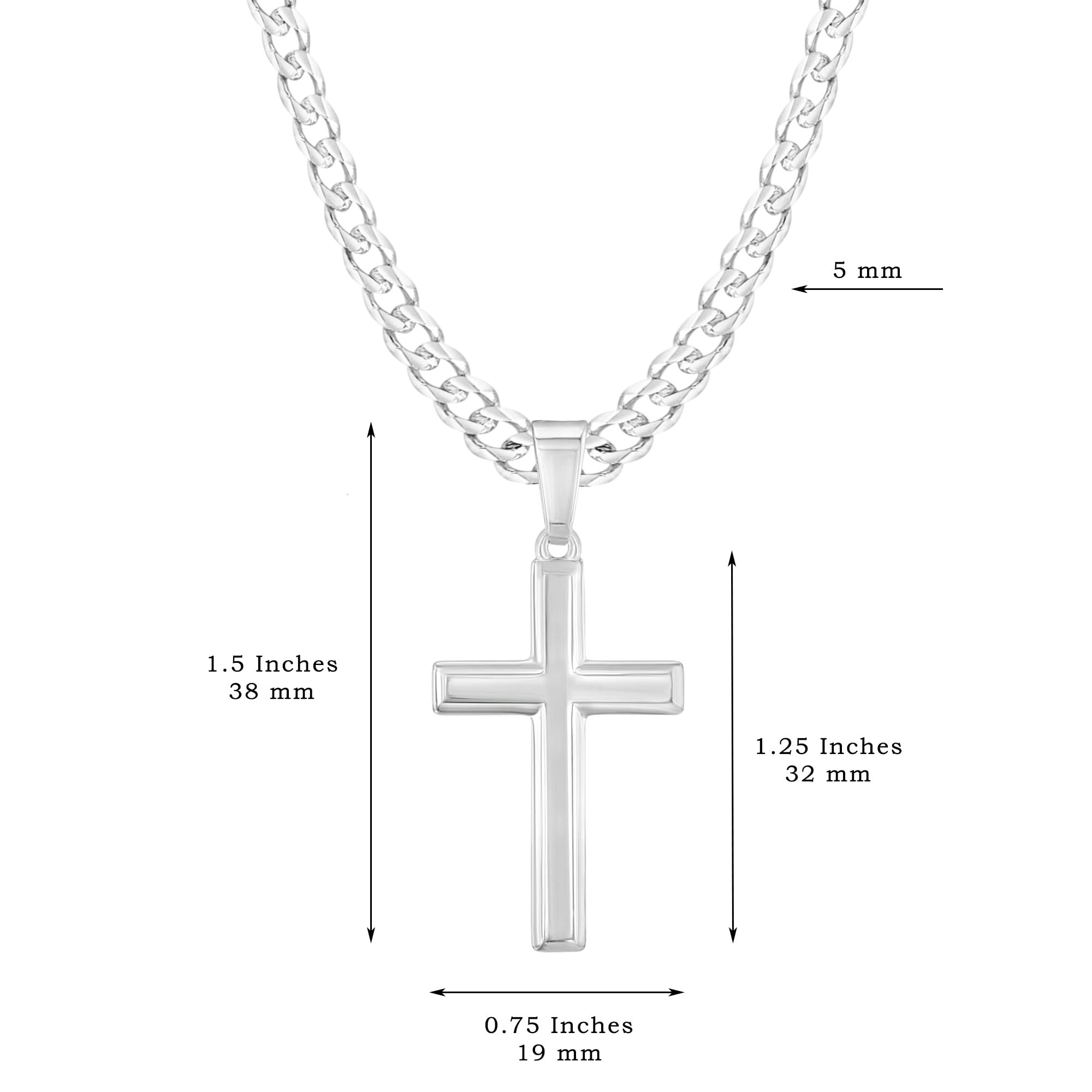 Men's Sterling Silver Cross Necklace with Curb Chain - Religious Jewelry Gift Set with Keepsake Card (Perfect for Baptism, Confirmation & Christmas Gifts) - Elegant Gift Box Included