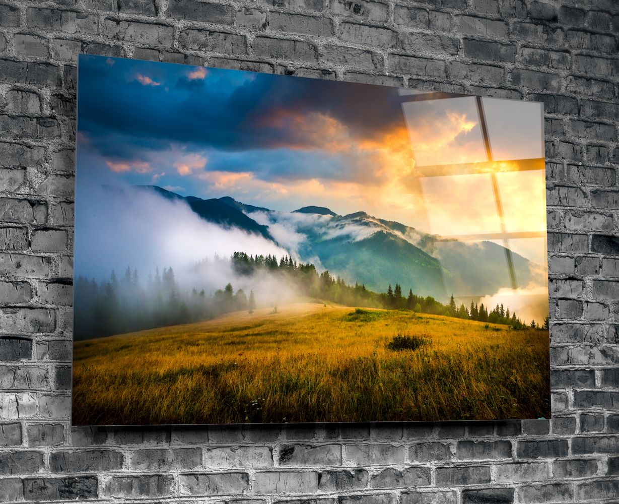 Mountain Glass Wall Art - Handmade Nature-Inspired Decor for Living Room, Bedroom & Office - Perfect for Home & Office Decor
