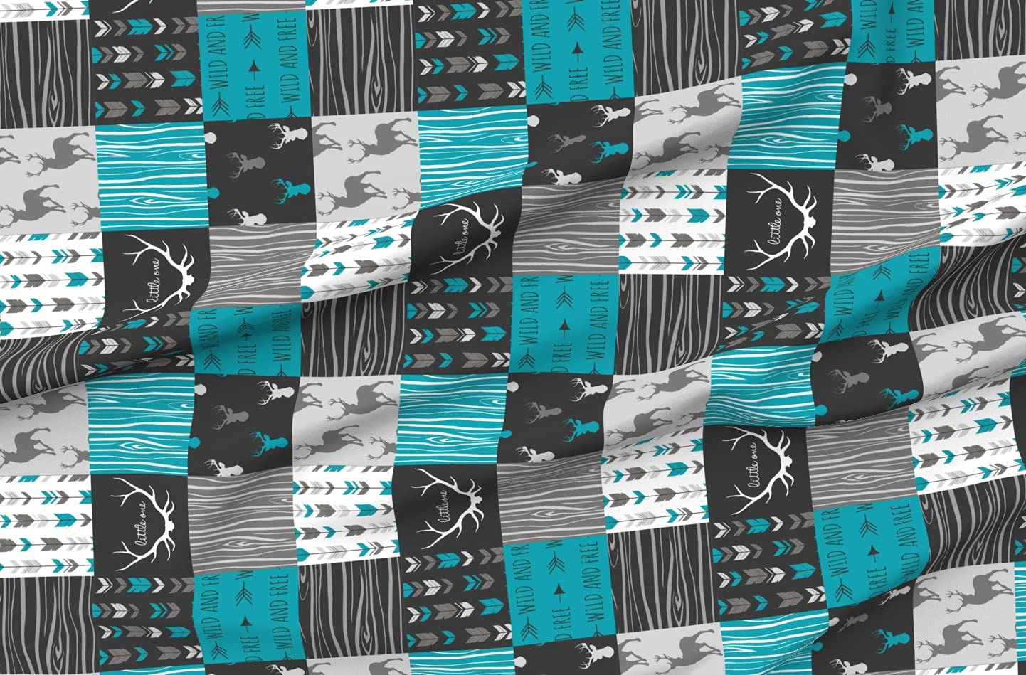 Premium Spoonflower Upholstery Velvet Fabric - Teal Charcoal Grey Deer Antler Arrows Woodgrain Print - Fat Quarter for Quilting, Home Decor & Apparel | Perfect for DIY Projects, Furniture Upholstery, and Fashion Design
