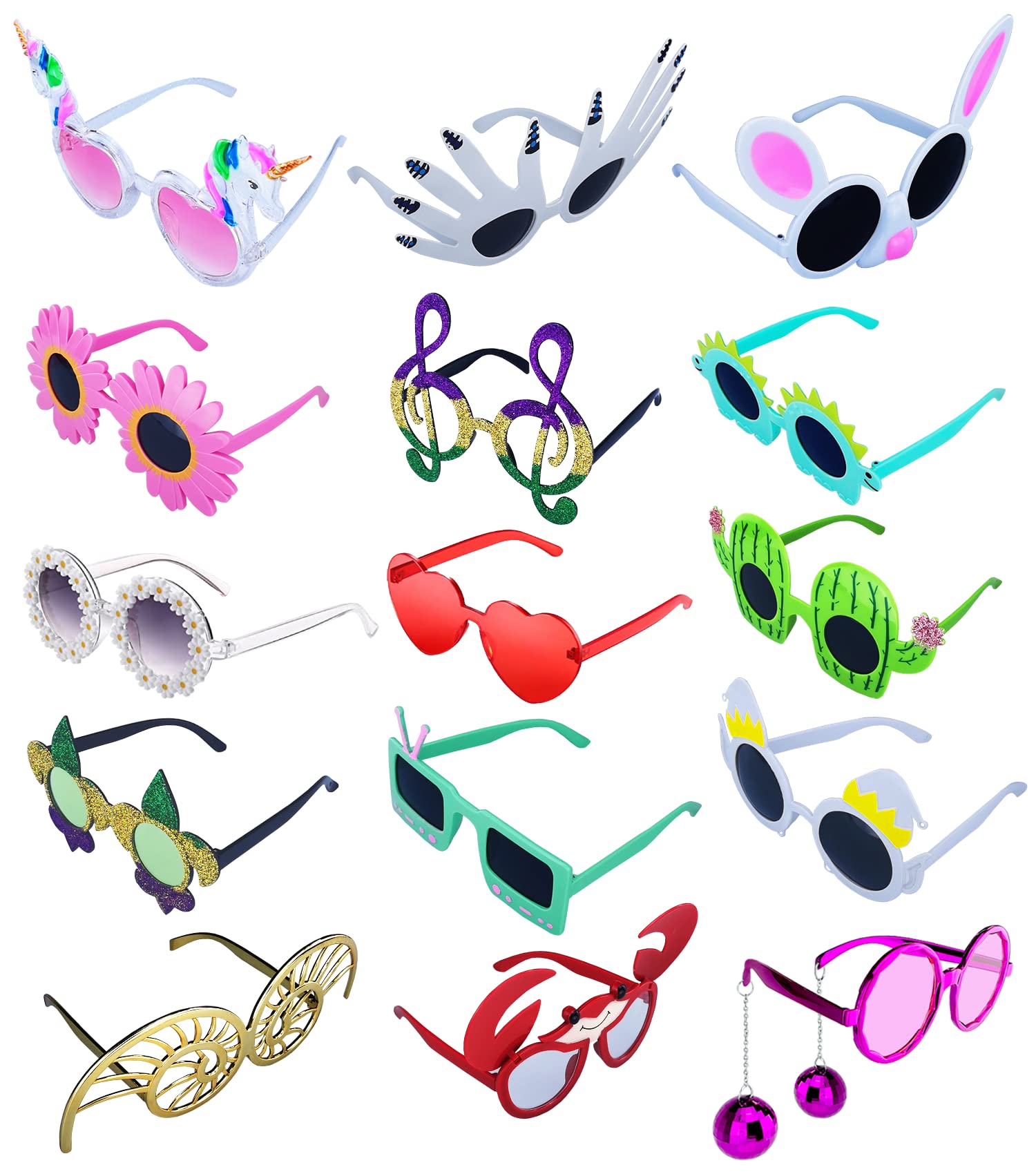 12 Pack Funny Party Sunglasses for Adults & Kids - Novelty Costume Glasses, Photo Booth Props, Themed Party Favors - Perfect for Halloween, Birthday Parties, Bachelorette Events & Costume Celebrations