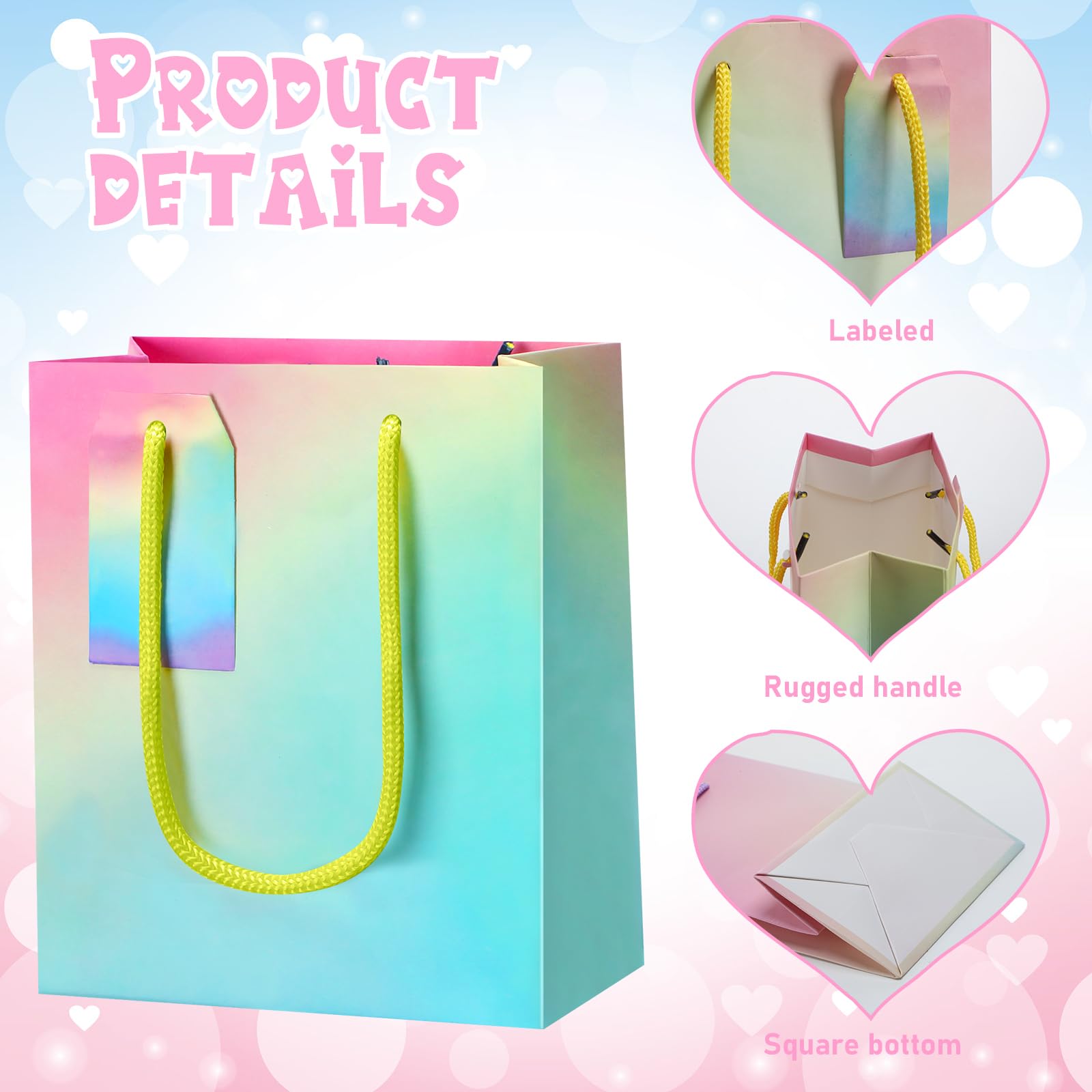 60 Pcs Pastel Gift Bags with Handles - 5.5