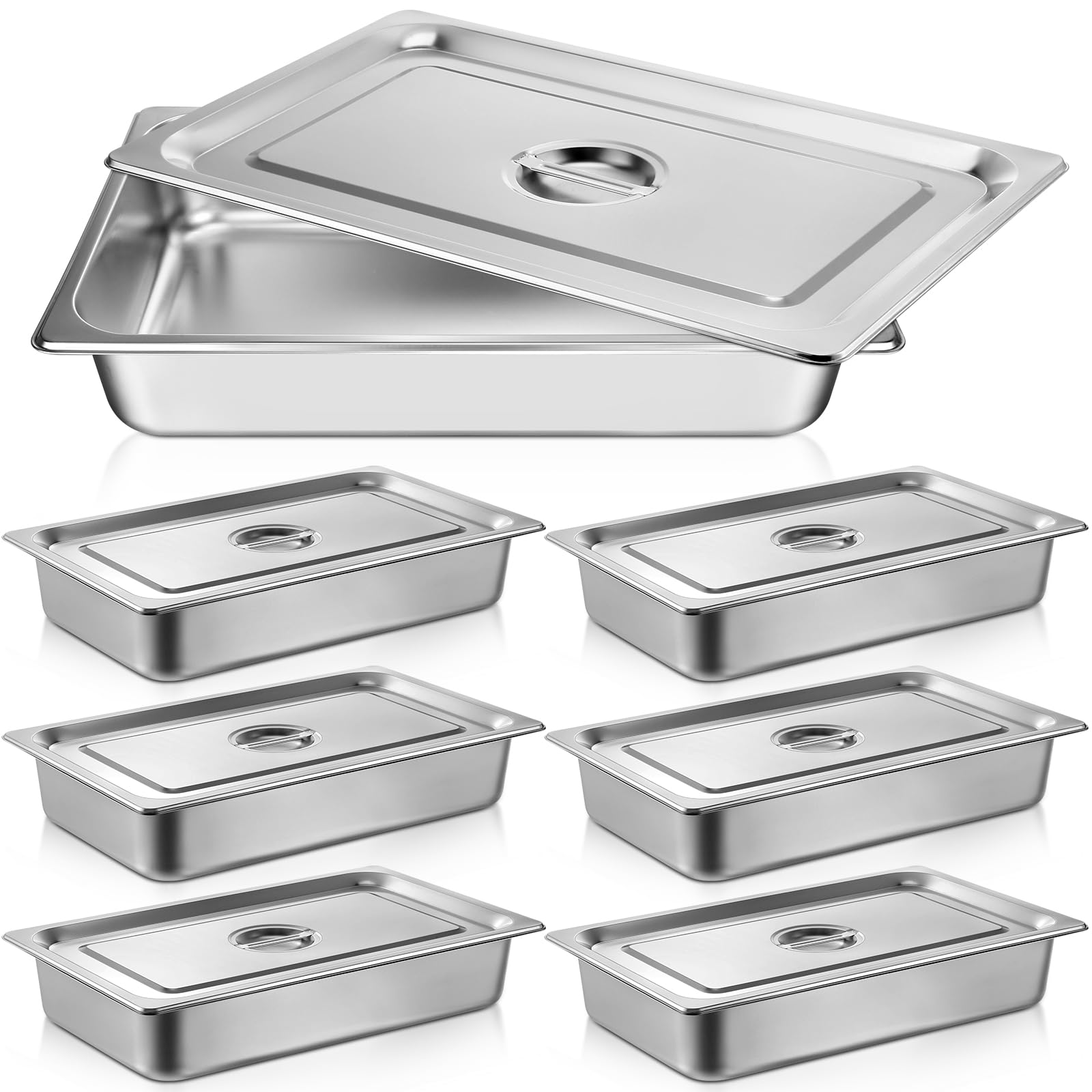 Dandat 6-Pack Stainless Steel Full-Size Steam Table Pans with Lids – Commercial Deep Hotel Pans for Buffet, Catering & Food Service (20.8 x 12.8 x 3.9 Inch) – Ideal for Restaurants, Banquets & Chafing Dish Warmers