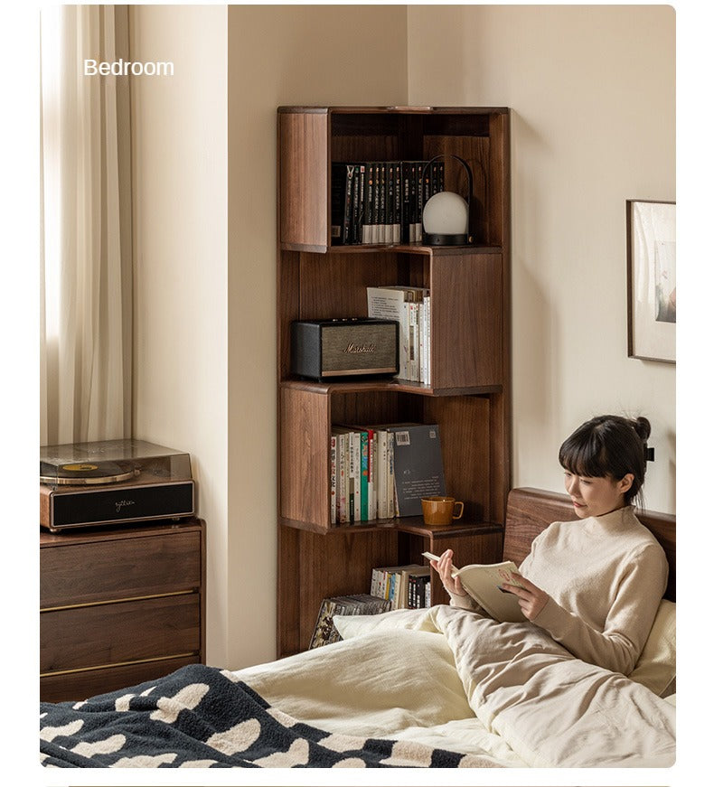 Solid Black Walnut Wood Corner Bookcase Shelf - Stylish Storage for Books, Decor & Small Spaces | Perfect for Living Room, Office & Bedroom Organization