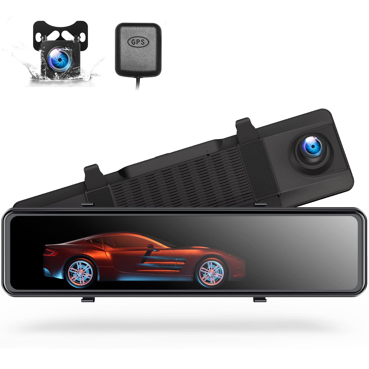 TOGURDEYE 12-inch 4K Dash Cam Mirror with GPS, Speed Display & Voice Control - Full Touch Screen, Waterproof Backup Camera, Front & Rear Recording, Parking Assistant & Night Vision - Perfect for Cars, Trucks & SUVs