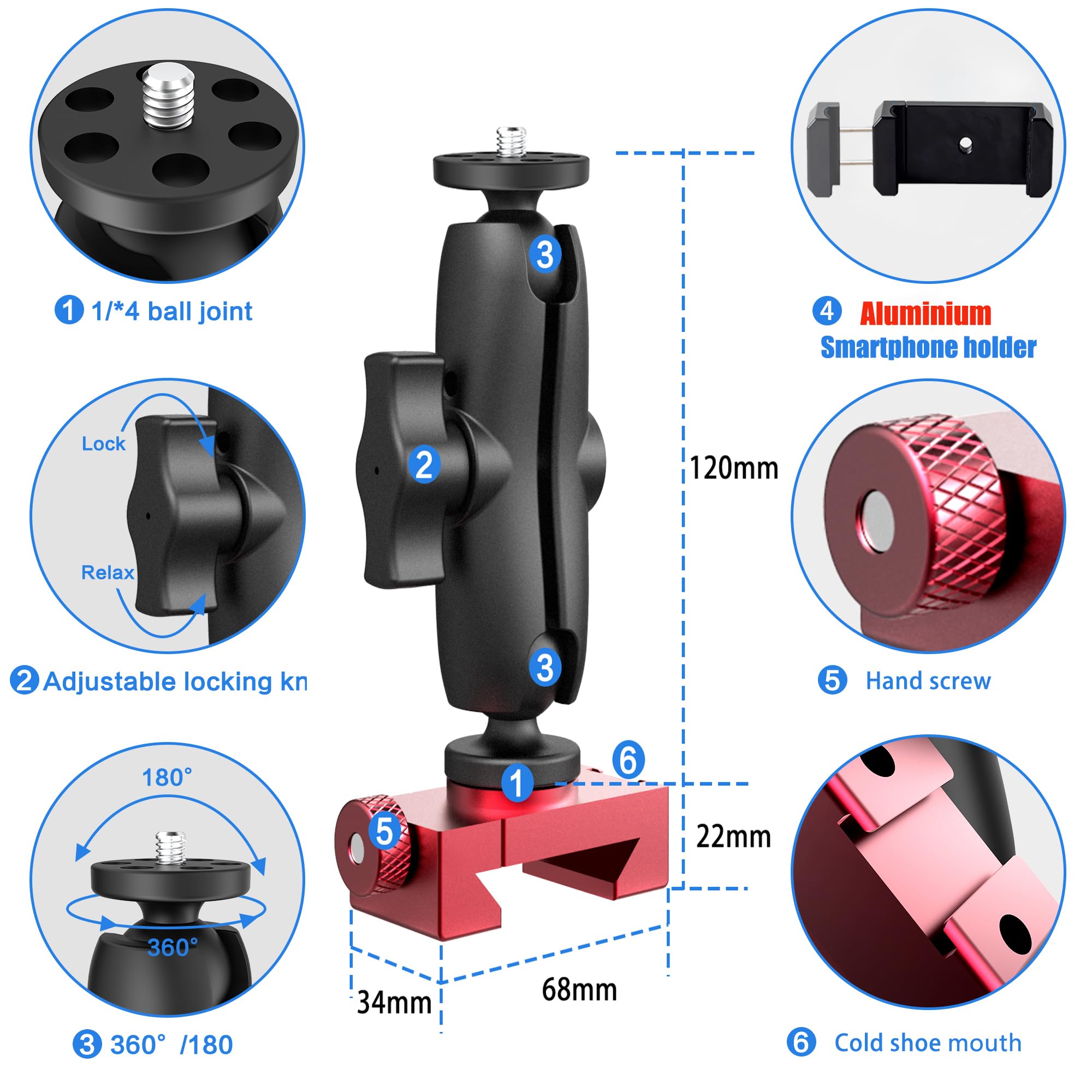 Aluminum Smartphone Fence Mount - Universal Phone Holder for iPhone & Android, Compatible with Mevo Start & Action Cameras - Perfect for Tennis, Pickleball Training & Sports Photography - Durable Camera Mount for Coaches & Players