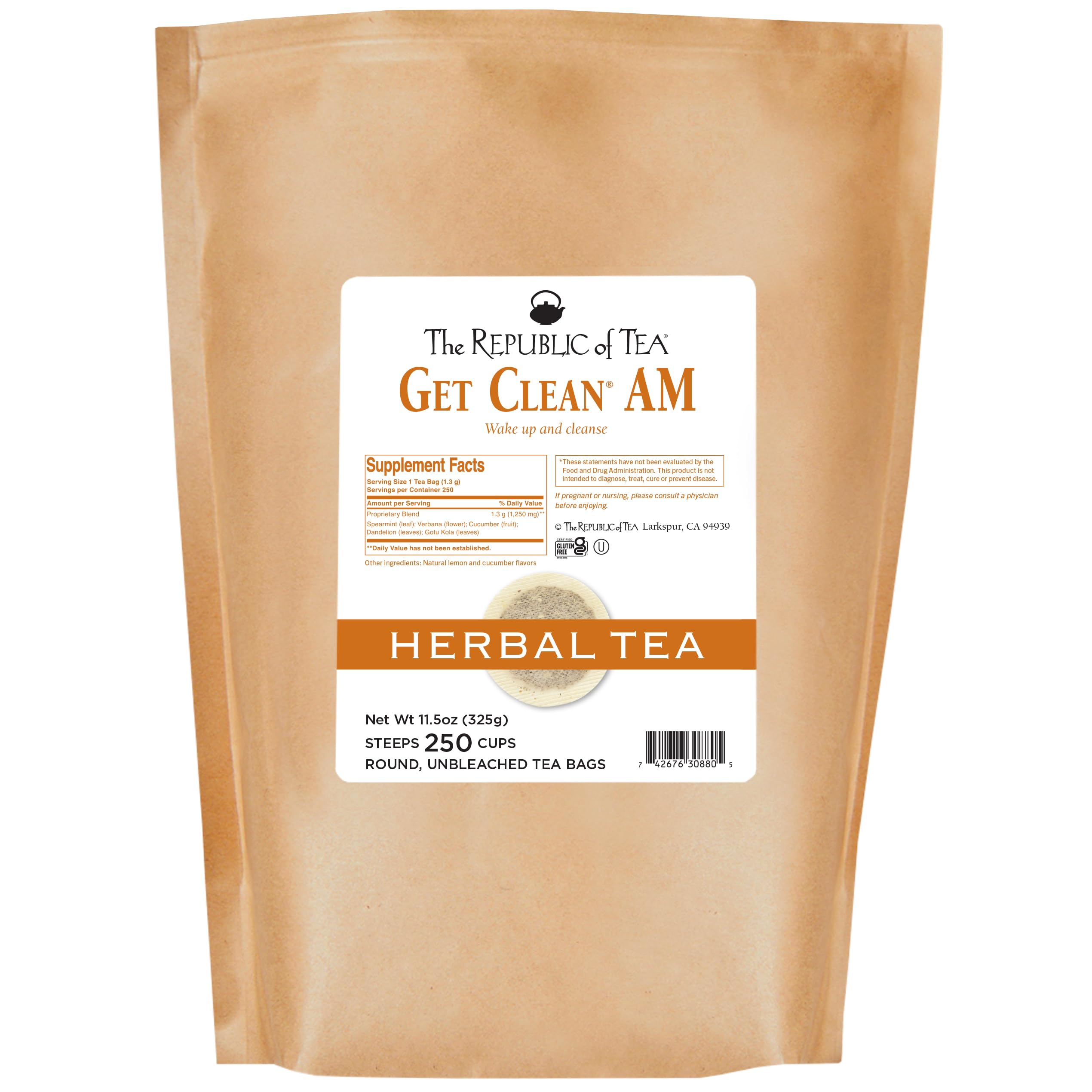 Organic Get Clean AM Herbal Tea Bags - Detox & Energize Blend, 250 Count Refill Pack | Caffeine-Free Morning Cleanse for Wellness & Digestion | Perfect for Daily Detox, Weight Management & Healthy Lifestyle