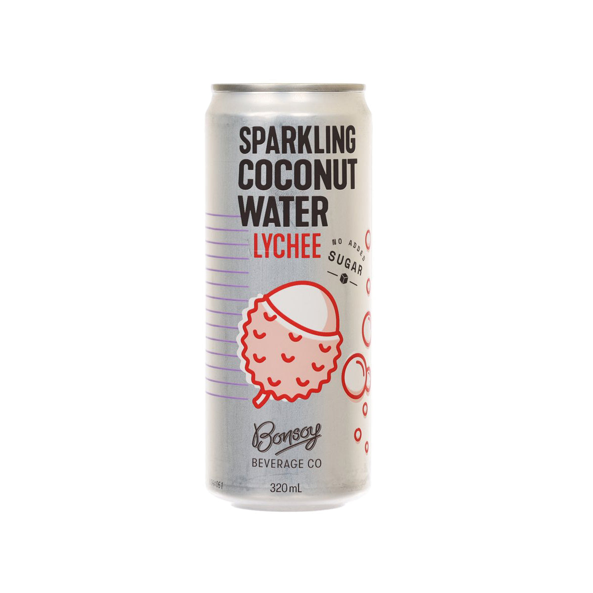 BONSOY Natural Sparkling Coconut Water with Lychee Flavor - 320mL Can | Refreshing & Hydrating Beverage for Summer, Parties & Healthy Lifestyle
