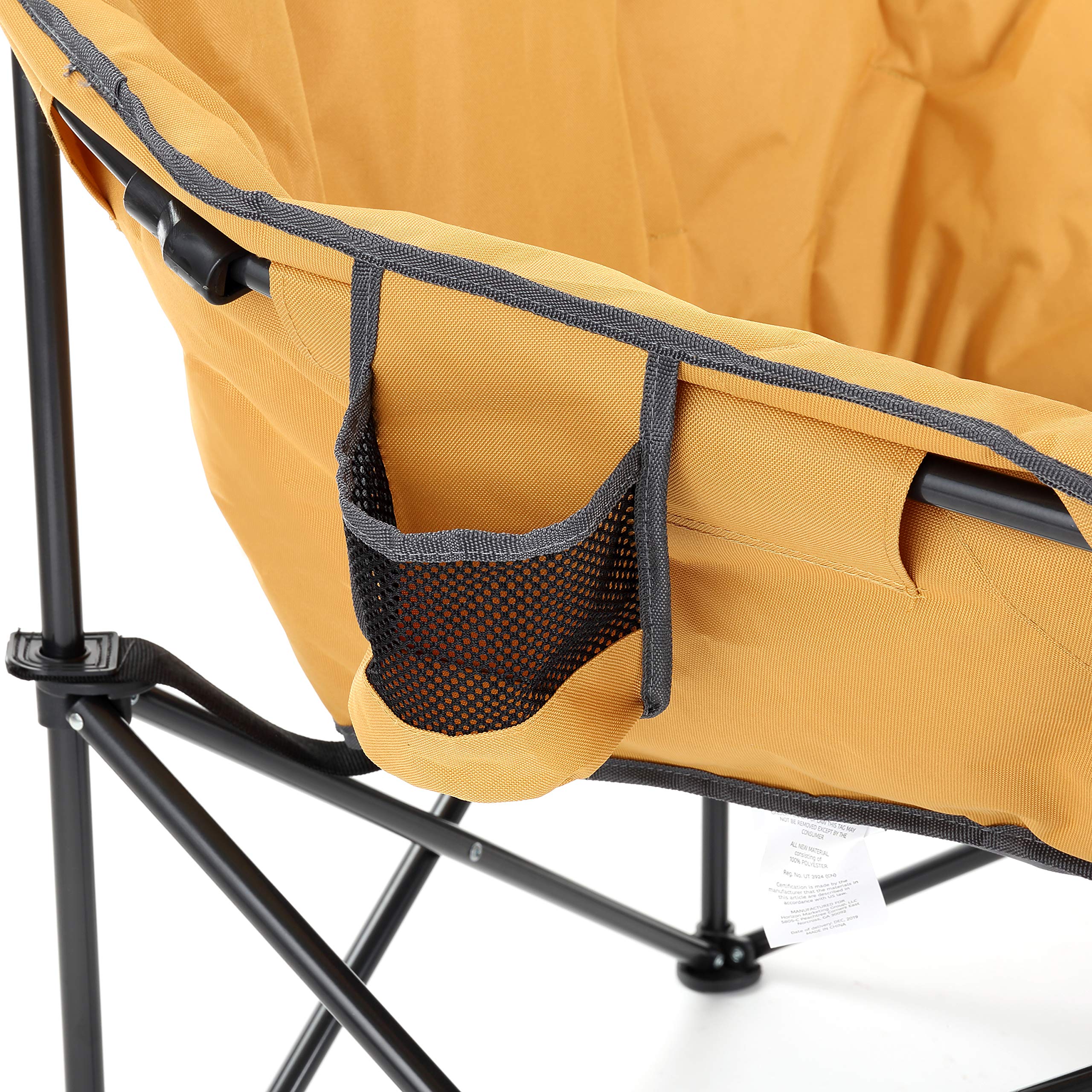 Heavy-Duty Oversized Moon Saucer Camping Chair - 330lbs Weight Capacity, Padded Seat with Cup Holder & Storage Pocket - Portable Folding Chair with Carry Bag for Outdoor, Beach, Picnic & Tailgating - USA-Based Customer Support