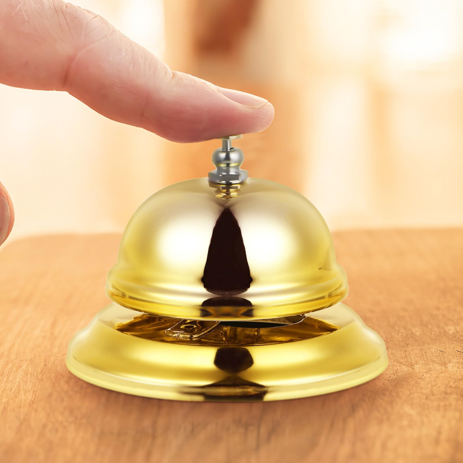 BESPORTBLE 2-Pack Metal Hand Press Desk Bells - Classic Call Bells for Classroom, Restaurant & Hotel Service (Silver) | Perfect for Teachers, Waiters & Receptionists