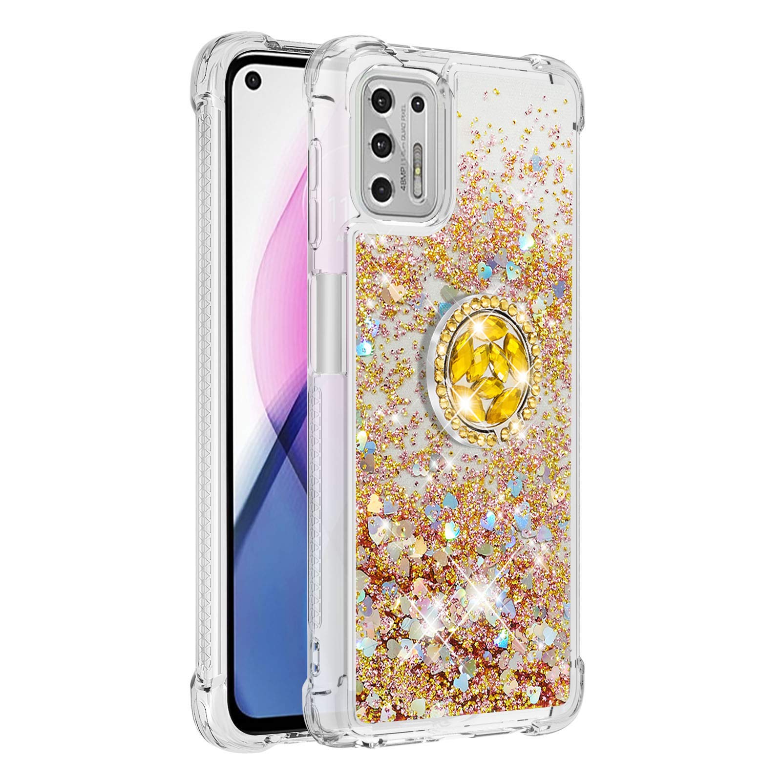 Sparkly Clear Glitter Phone Case for Motorola G Stylus 2021 - Liquid Quicksand Bling Cover with Diamond Ring Holder & Rugged Protection | Perfect for Everyday Use, Parties & Gift Giving