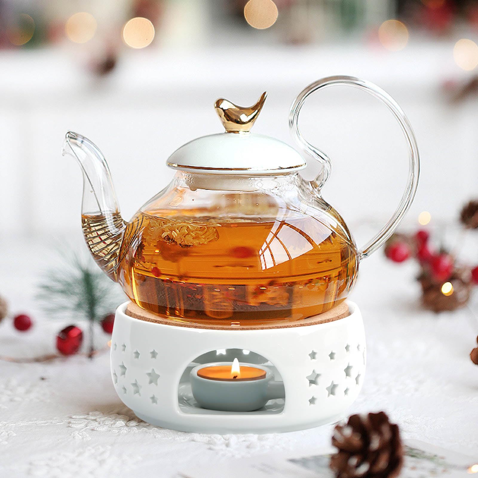 KAYCROWN Ceramic Teapot Warmer with Tealight Holder - White Tea Light Heater for Coffee, Milk Tea & Hot Beverages | Perfect for Home, Office & Tea Party Use