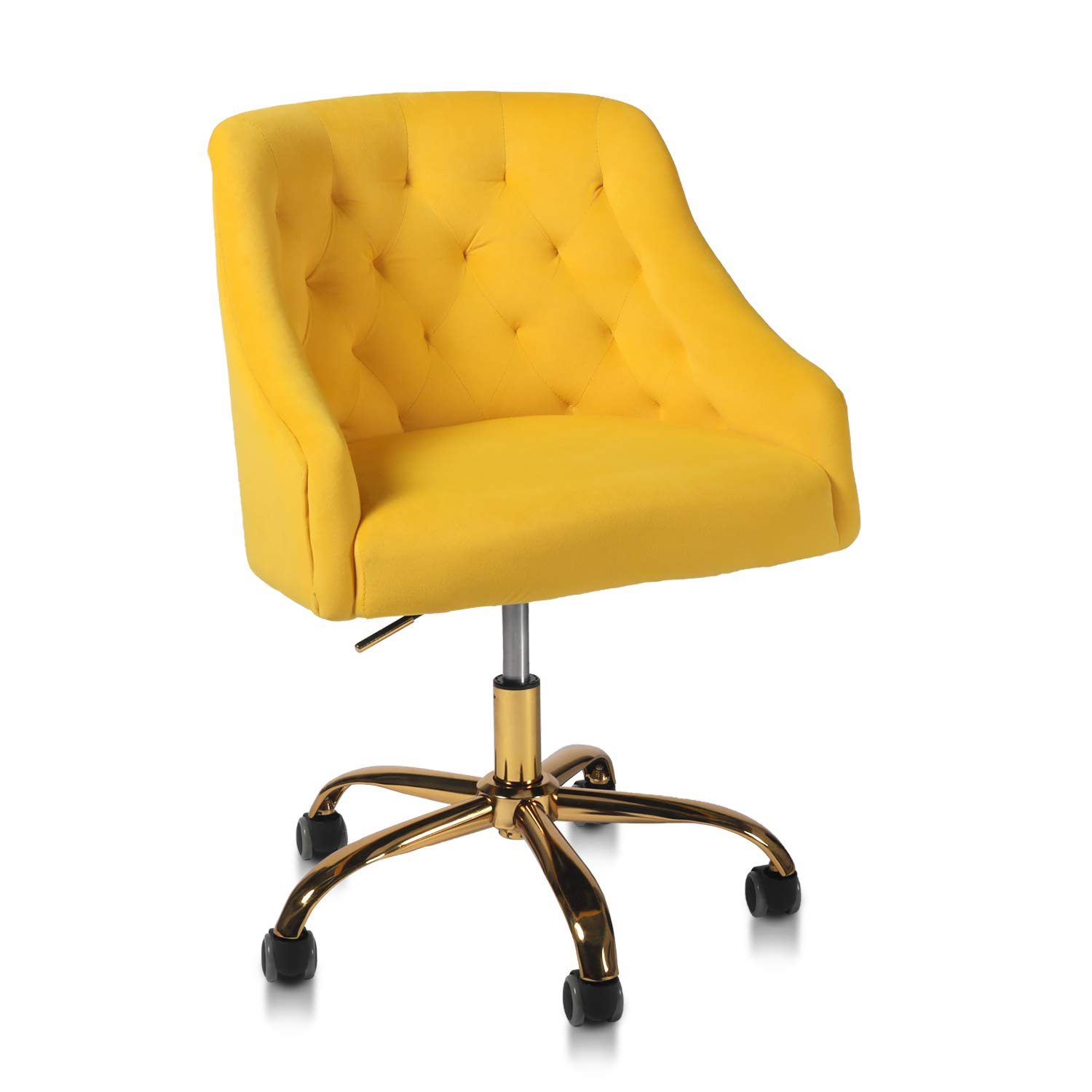 QLMUSE Velvet Swivel Adjustable Office Chair with Wheels - Mid-Back Task Chair for Home Office, Vanity & Workspace - Yellow (Perfect for Small Spaces & Cozy Workstations)