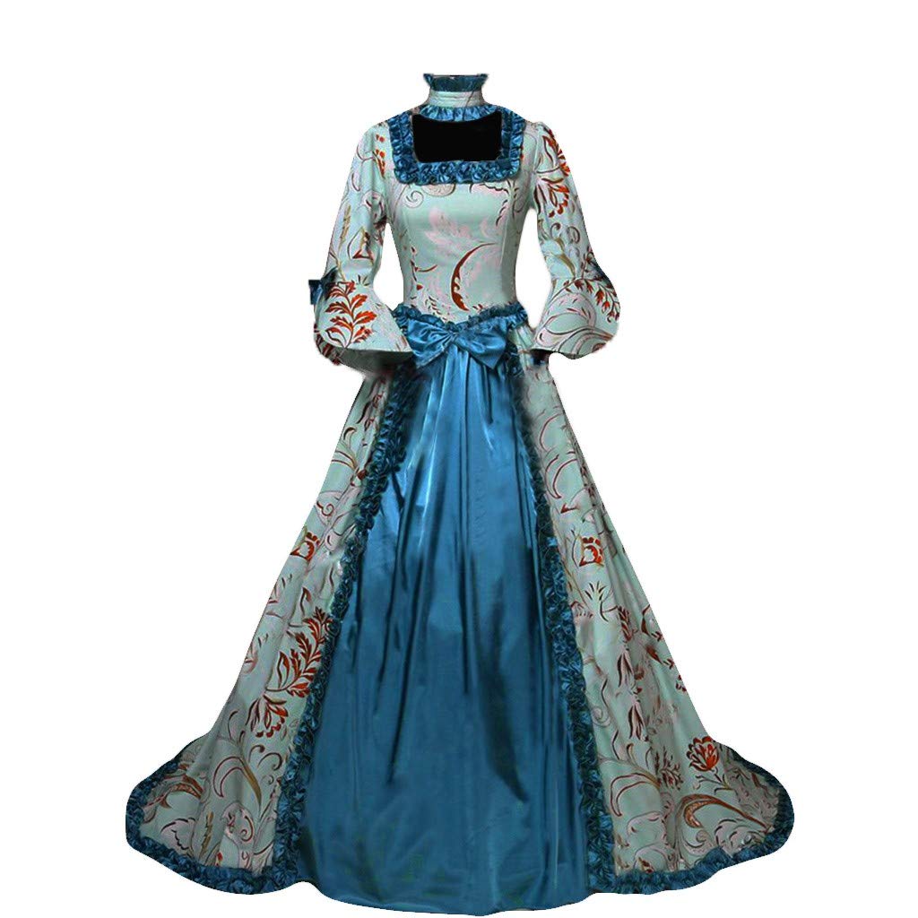 Vintage Floral Print Gothic Sleeve Gown - Retro Flare Ball Dress for Women - Perfect for Fall & Winter Parties, Halloween, and Gothic Fashion Events
