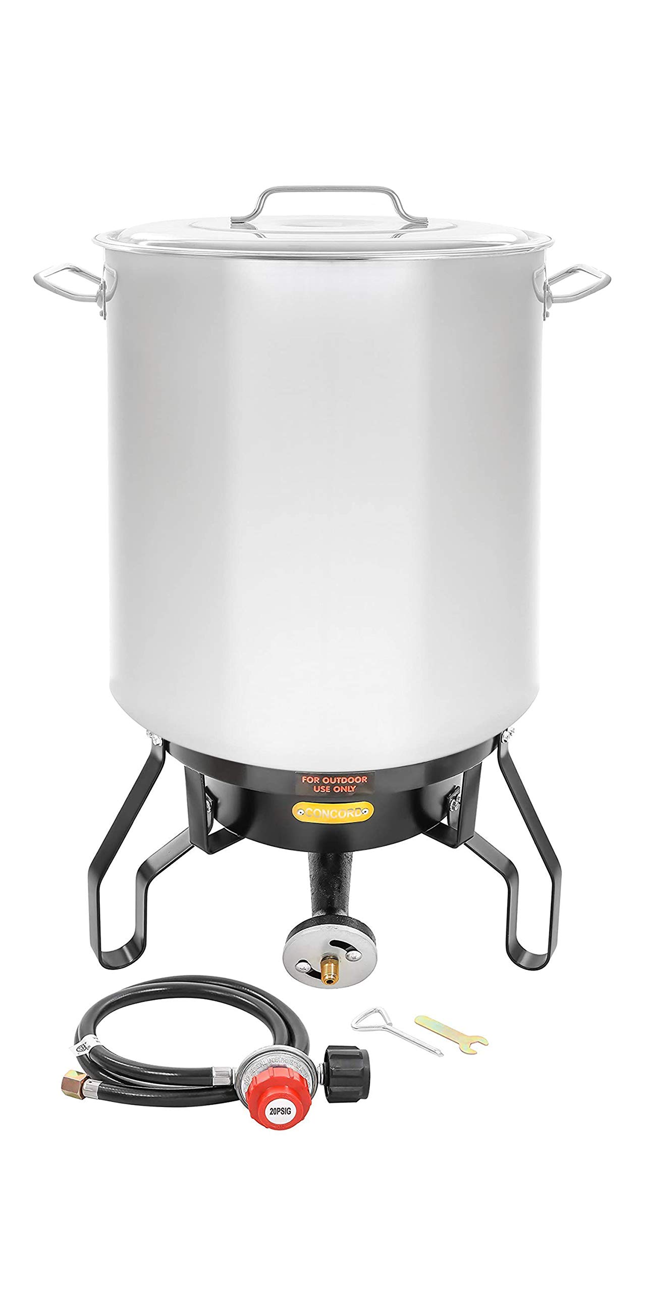 Concord Home Brew Stainless Steel Kettle with Single Burner Stand Set - 100 Quart Homebrewing Equipment for Beer, Wort & Mead Making - Perfect for Outdoor Brewing, Camping & Backyard Parties