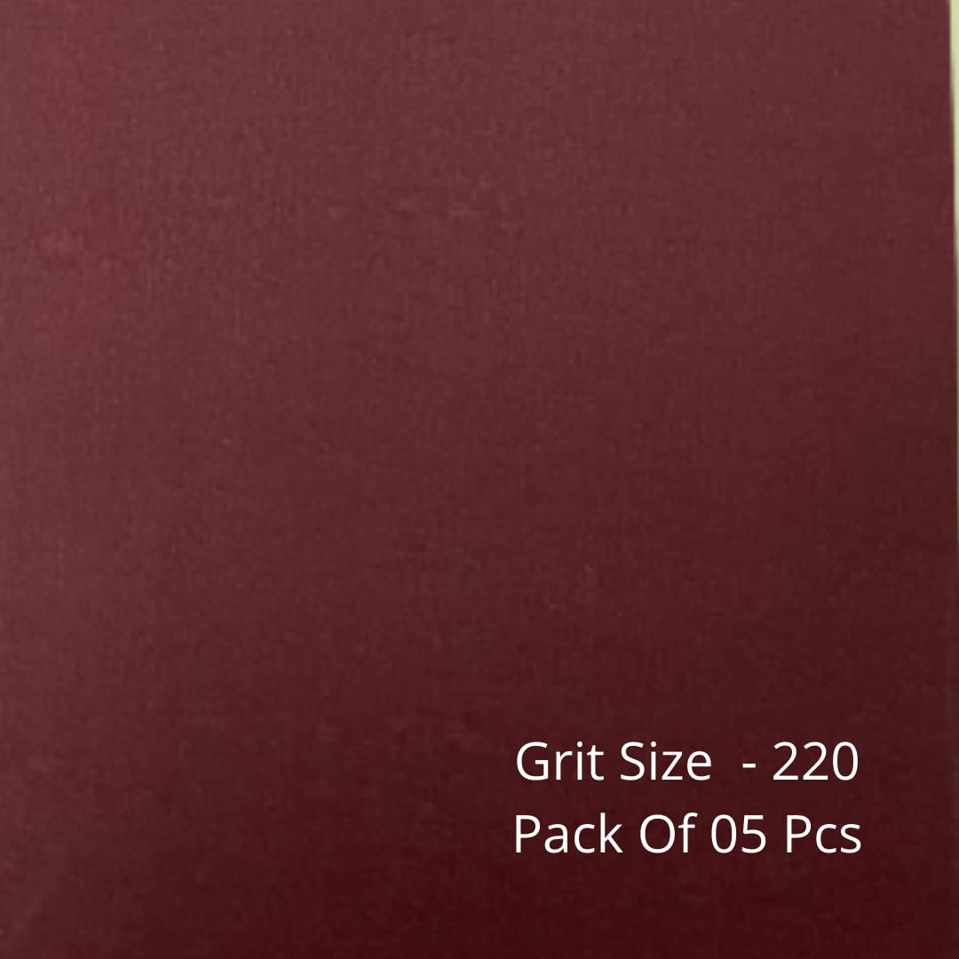 Aluminum Oxide Sanding Paper 220 Grit - 5 Sheets Pack for Wood & Metal Dry Sanding | Durable Abrasive Emery Paper for DIY Projects, Furniture Refinishing & Automotive Repair
