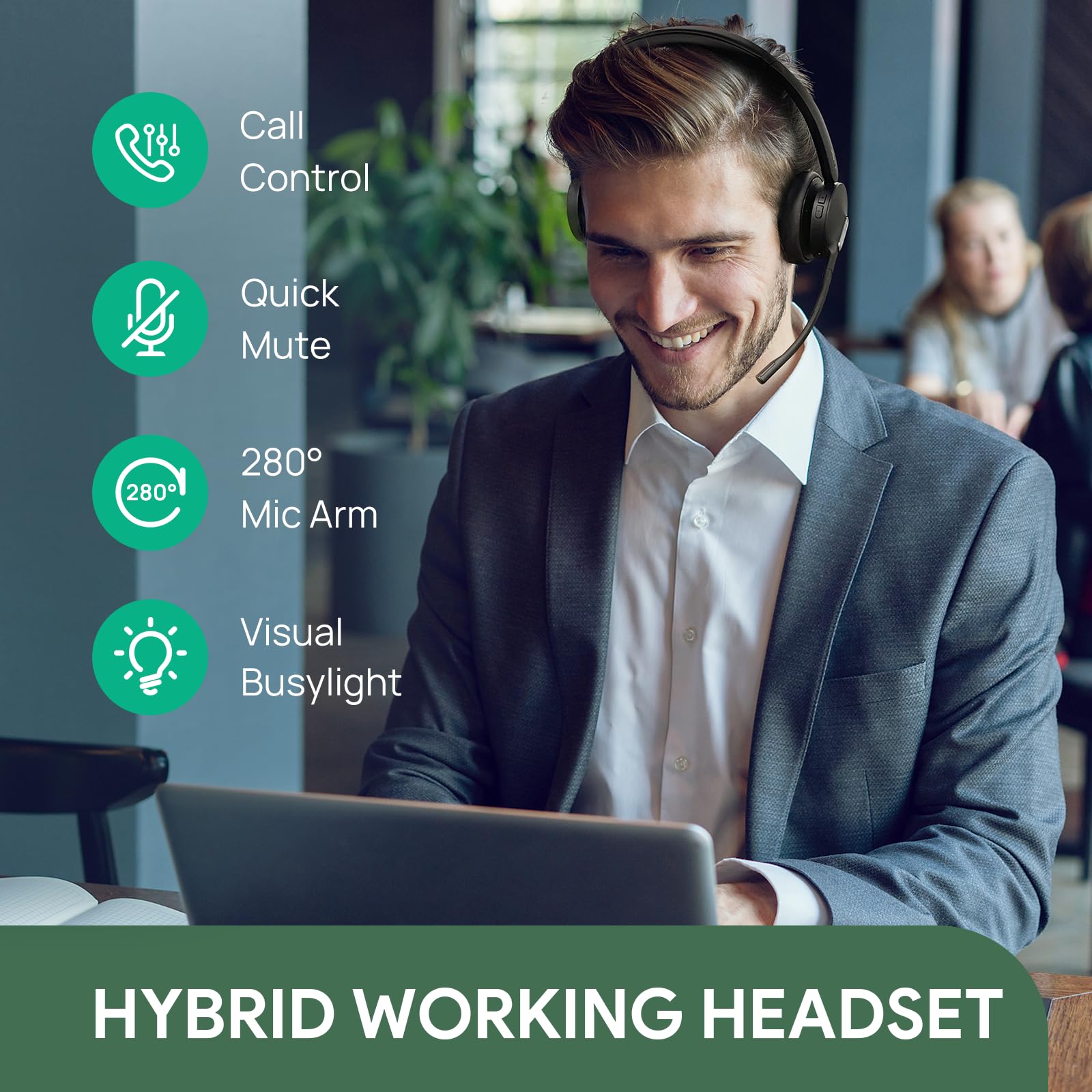 Yealink WH64 Hybrid Wireless DECT Headset with Bluetooth - 492ft Range, 32H Talk Time, Noise Cancelling Mic for Teams/Zoom/Skype - UC Certified PC Headset with Charging Stand - Perfect for Remote Work & Call Centers