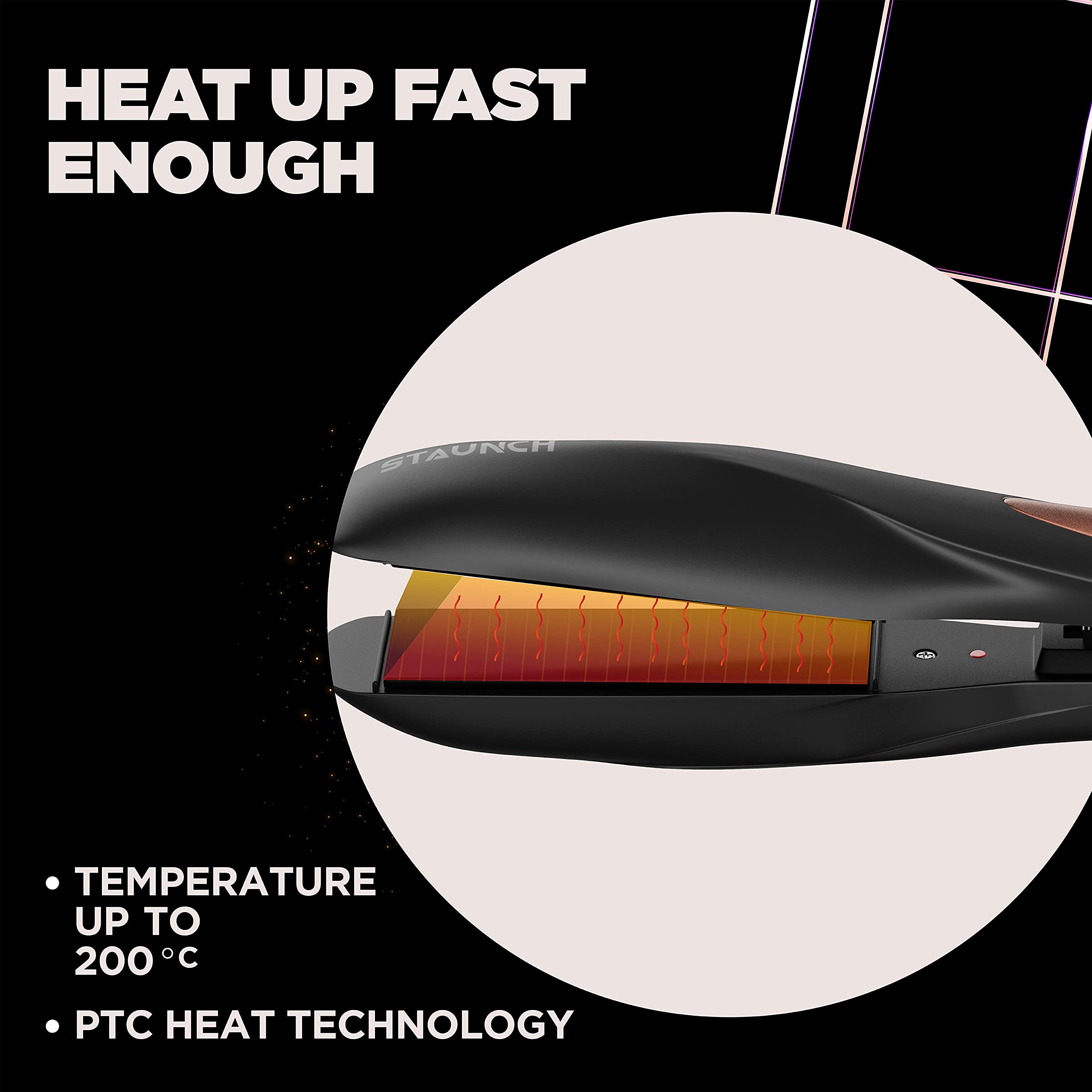 Staunch SHS1011 Professional Ceramic Flat Iron Hair Straightener - Rose Gold | Fast Heating for Smooth & Silky Hair | Perfect for Home Use, Travel & Salon Styling