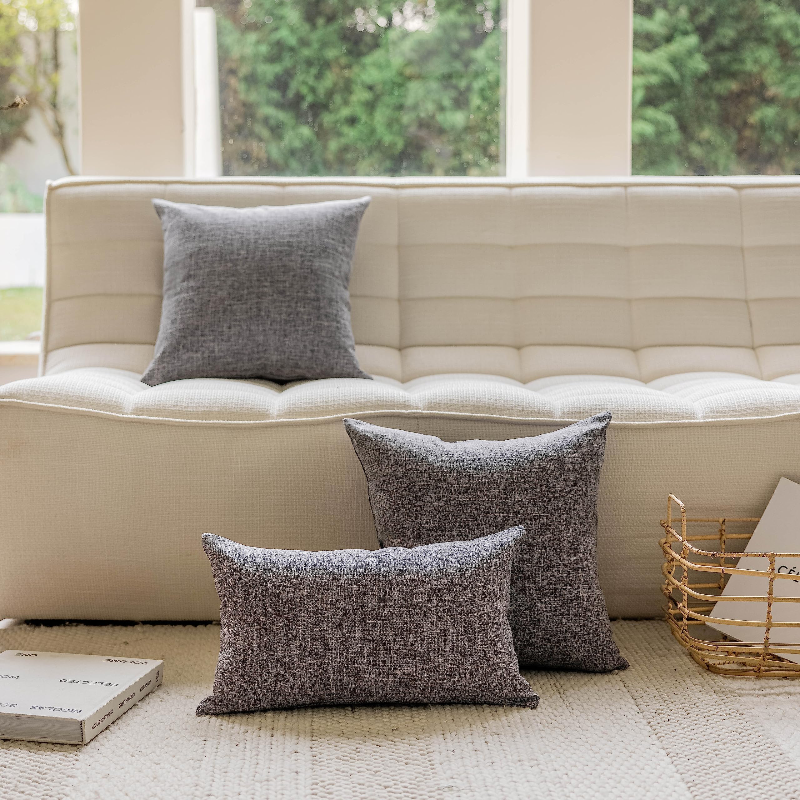 26x26 Inch Euro Shams Set of 2 - Soft Washable Linen Pillow Covers for Couch & Sofa - Farmhouse Decorative Throw Pillow Cases in Ash Grey - Perfect for Living Room, Bedroom & Home Decor