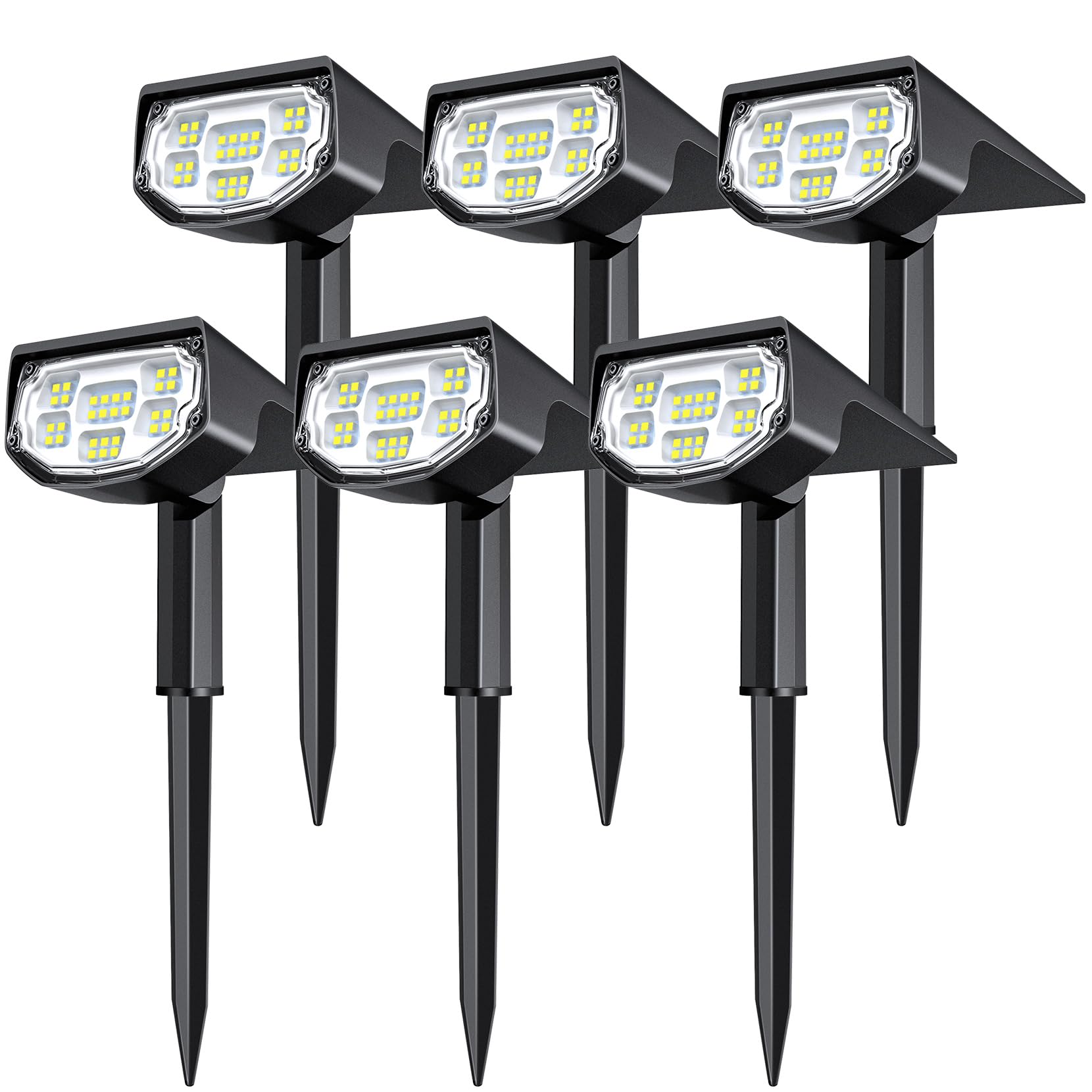 Airmee 30 LED Solar Outdoor Spotlights - IP68 Waterproof, 3 Lighting Modes, 40,000H Lifespan, Auto On/Off - Cold White (6 Pack) for Garden, Yard, Pathway & Landscape Lighting | Perfect for Patio, Deck, Driveway & Backyard Illumination