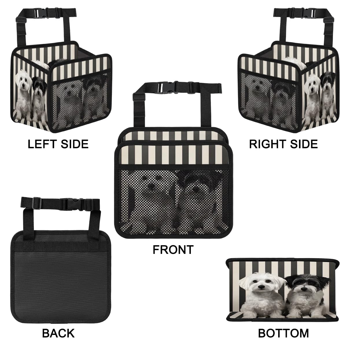 Premium PU Leather Foldable Backseat Car Organizer with Puppy Dog Stripe - Hanging Storage Bag for Car Accessories | Perfect for Road Trips, Family Travel & Pet Owners