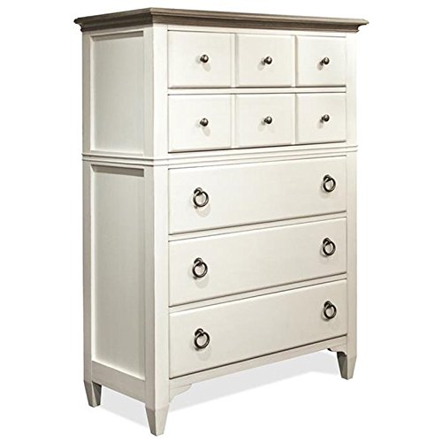 Bowery Hill Contemporary 5-Drawer Chest in Natural and Paperwhite - Modern Wooden Dresser for Bedroom, Living Room & Office Storage
