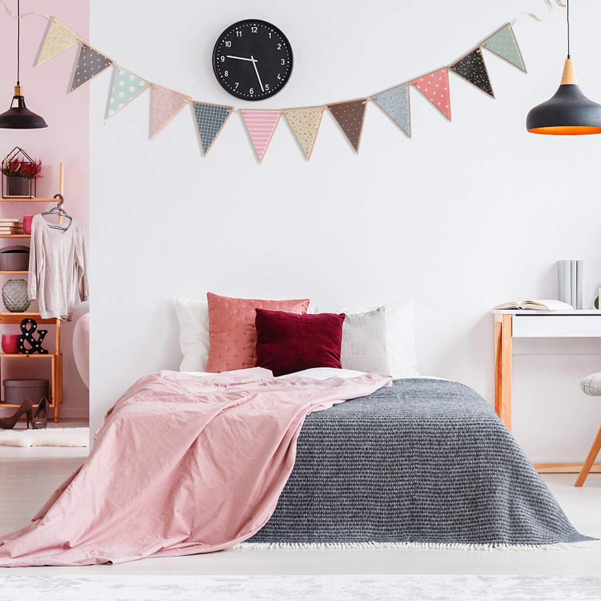 1 Piece Pull The Flag Fabric Triangle Flag - Cotton Triangle Banner for Birthday, Engagement Party, Wedding & Baby Shower - Happy Birthday Pennant Flags - Perfect for Indoor & Outdoor Decorations