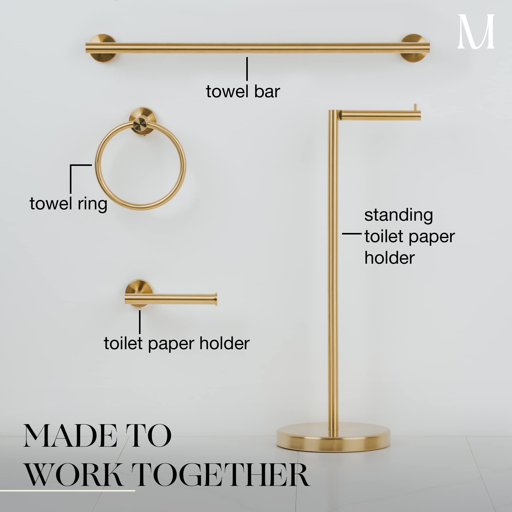 Marmolux Acc Brushed Gold Towel Ring - Modern Stainless Steel Bathroom Towel Holder - Round Hand Towel Hanger for Bathroom, Kitchen & Guest Room Decor
