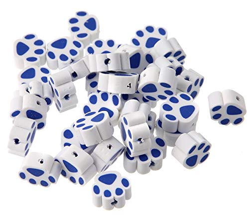 100PCS Animal Paw Polymer Clay Spacer Beads for DIY Jewelry Making - Mixed Colors (Blue) - Perfect for Bracelets, Necklaces, and Craft Projects