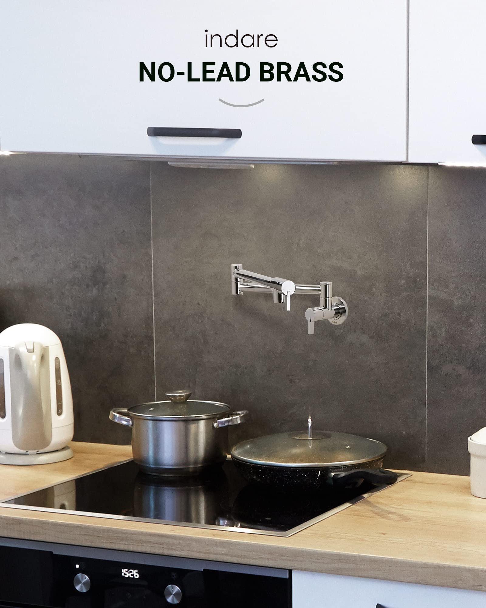 Premium Brass Wall Mount Pot Filler Faucet with Double Joint Swing Arms - Foldable Kitchen Faucet for Easy Stove & Cooking Pot Filling - Ideal for Home Chefs & Modern Kitchens
