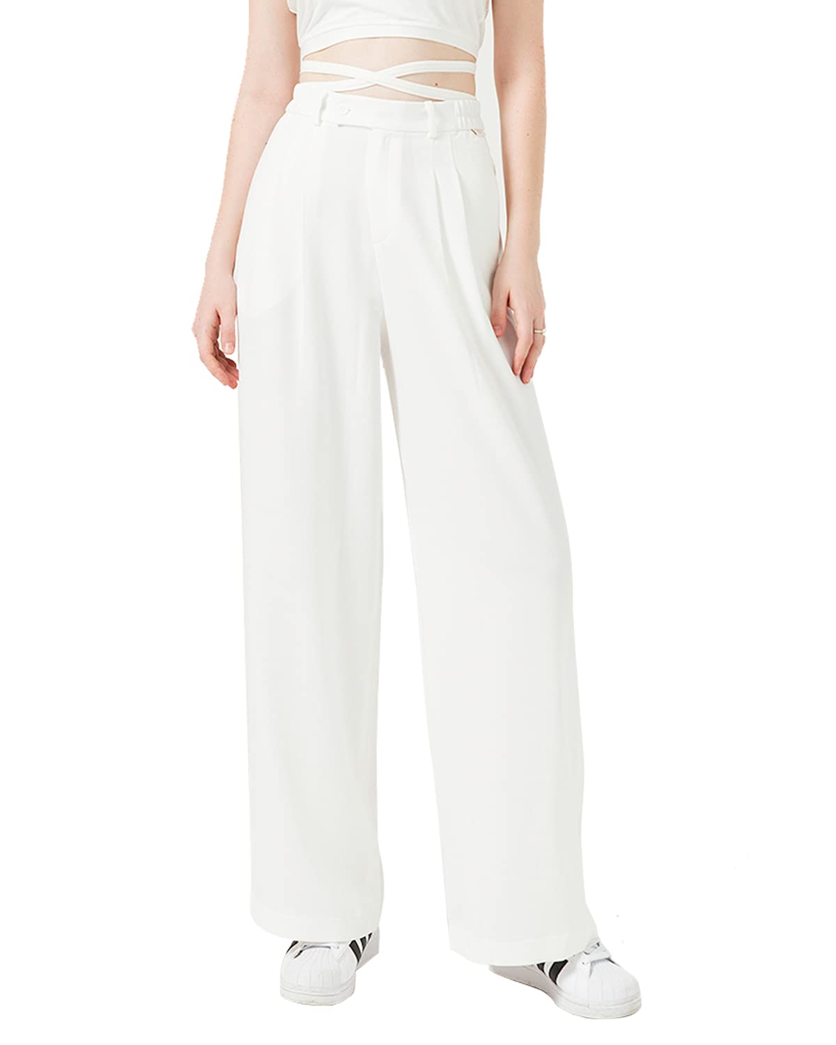 Vien Tran High Waisted Petite Wide Leg 70s Work Pants for Women - Office Casual Business Palazzo Trousers | Perfect for Professional Workwear, Business Meetings & Everyday Comfort