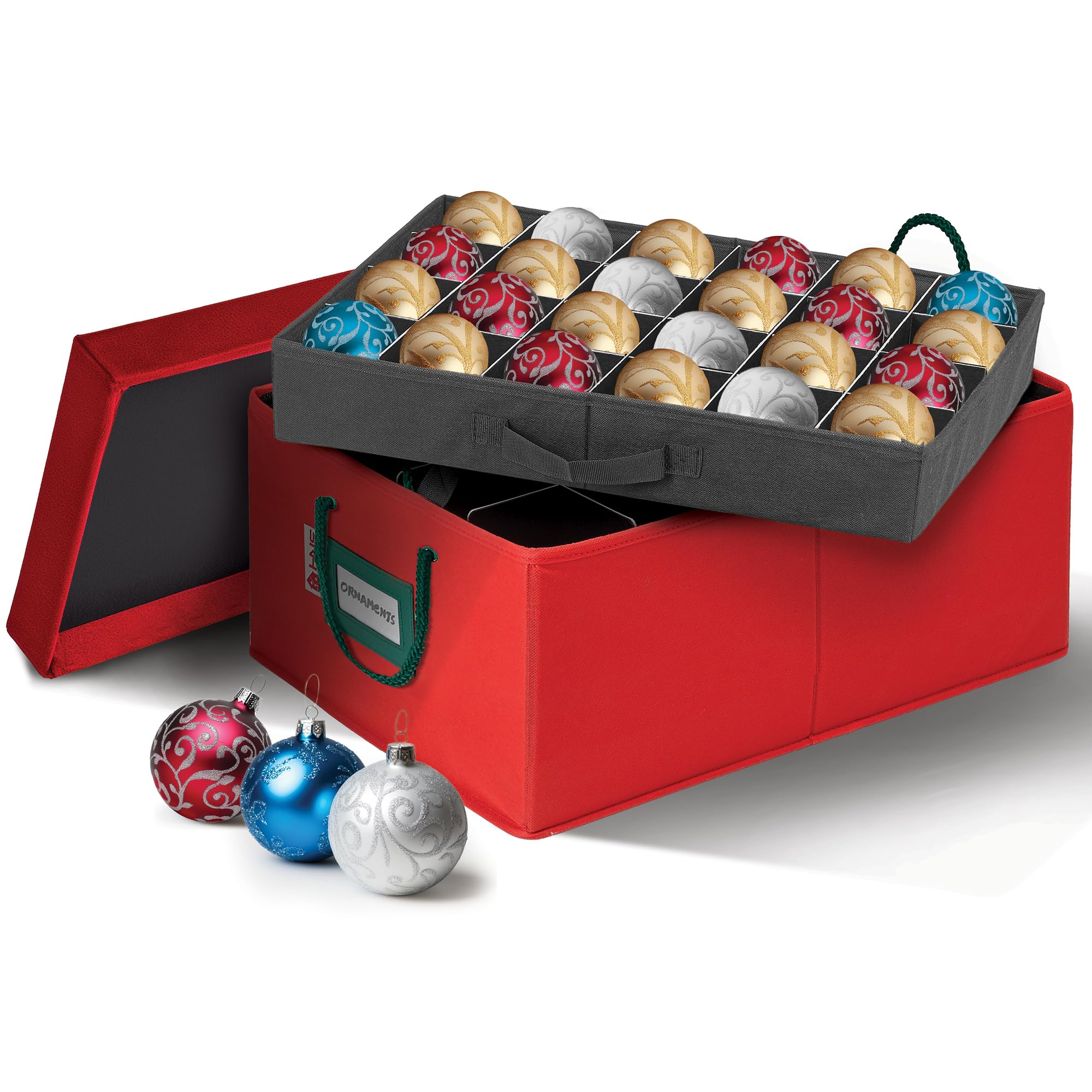 Christmas Ornament Storage Box with Dividers - Durable Holiday Decor Organizer with 2 Removable Trays Holds 48 Ornaments (3