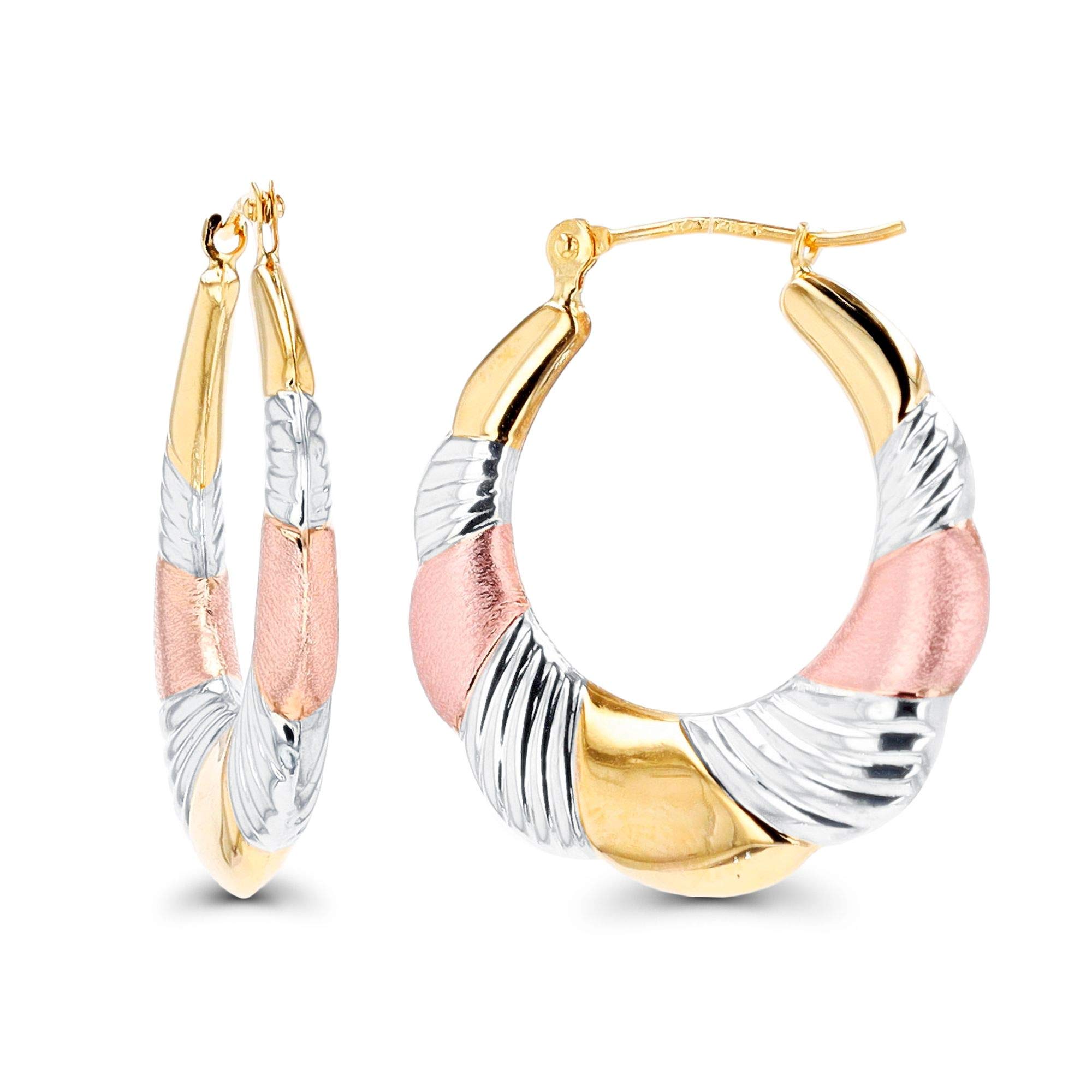 14K Solid Gold Polished & Satin Twist Hoop Earrings for Women - 3.50x21mm Hypoallergenic Hoops | Sensitive Ears Friendly | Perfect for Everyday Wear, Date Nights & Special Occasions