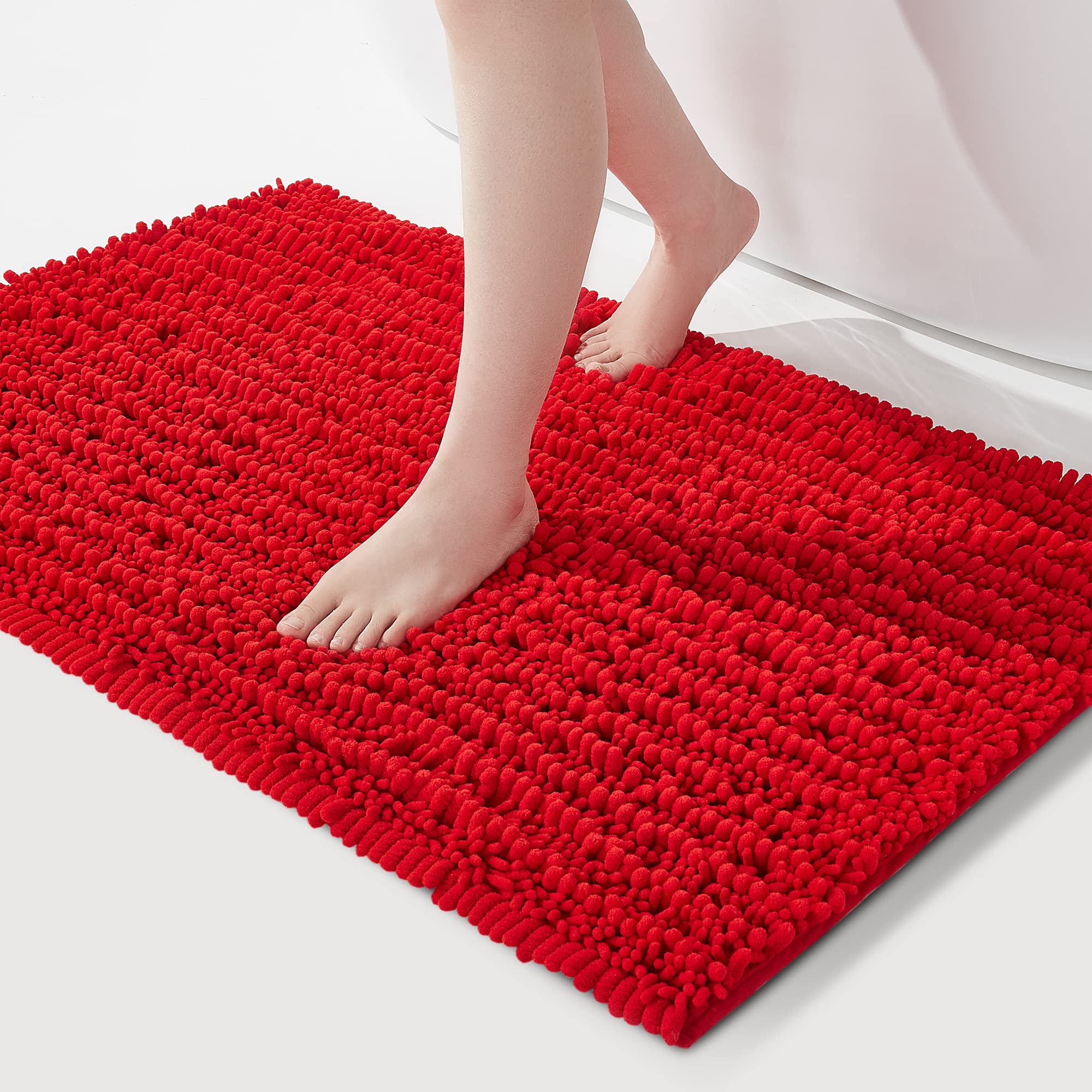 FLOLEOPA Soft Plush Microfiber Bathroom Rugs - Super Absorbent Non-Slip Machine Washable Bath Mat for Tub, Shower & Bathroom Floor (24x39 Inches, Red) - Perfect for Cozy Bathrooms & Spa-Like Showers