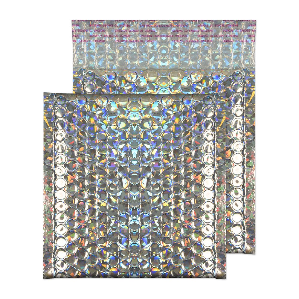 Purely Packaging 6.5 x 6.5 Inch Metallic Holographic Peel & Seal Bubble Mailers - 100 Pack (MBHRA165) | Secure Shipping for CDs, Jewelry & Small Electronics