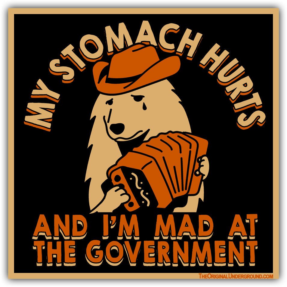 Funny Political Sticker - 'My Stomach Hurts and I'm Mad at the Government' - Waterproof Vinyl Decal for Laptops, Cars & Water Bottles - Express Your Frustration with Humor
