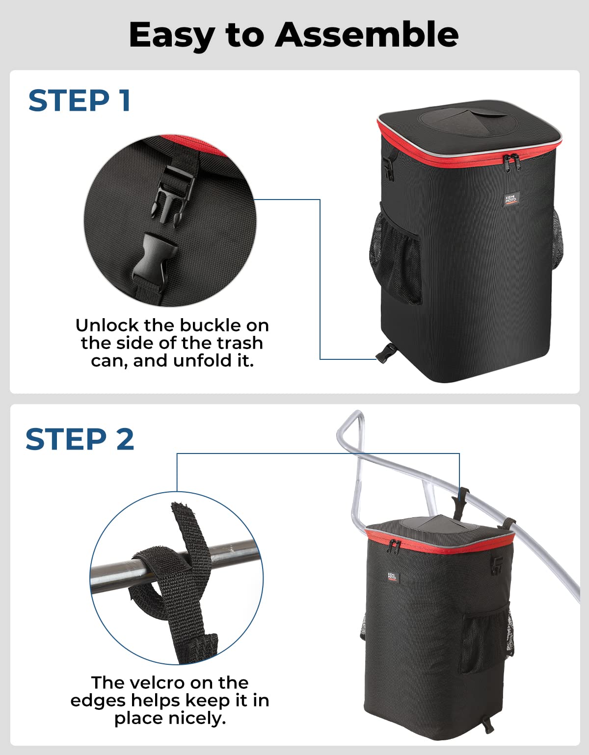 KEMIMOTO Collapsible Boat Trash Can with Lid - Portable Reusable Garbage Bin for Boating, Camping, RV, Pontoon & Kayak | Waterproof Outdoor Storage Bag for Marine & Travel Use