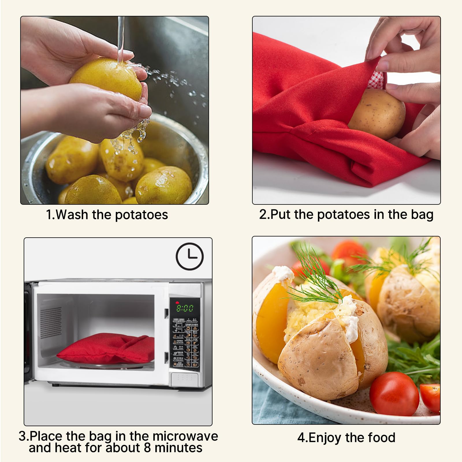 Reusable Microwave Potato Cooker Bag - 2 Pack for Perfect Baked Potatoes in 8 Minutes | Quick & Easy Potato Cooking Solution for Busy Families, Meal Prep & Healthy Snacks