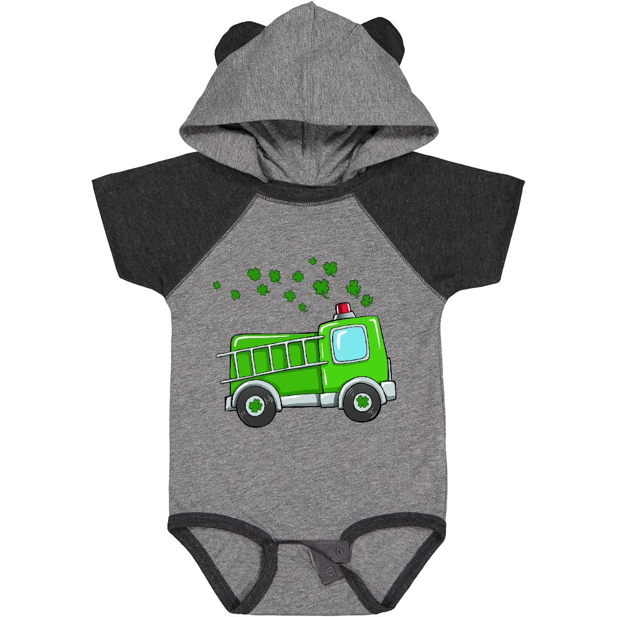 St. Patrick's Day Green Fire Truck with Clovers Baby Bodysuit - Perfect for Irish-Themed Parties & Holiday Photoshoots