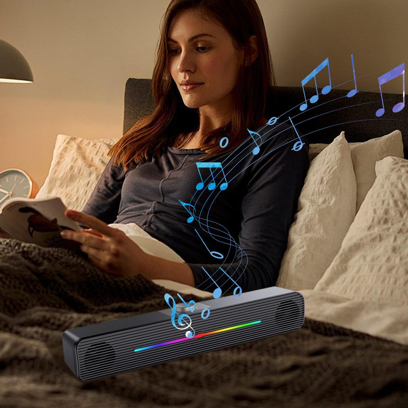 Premium USB-Powered Computer Soundbar with RGB Lighting - High-Quality Desktop Speakers for Laptops, PCs, Gaming & Home Office | Perfect for Music, Movies, Video Calls & Gaming Setup Accessories