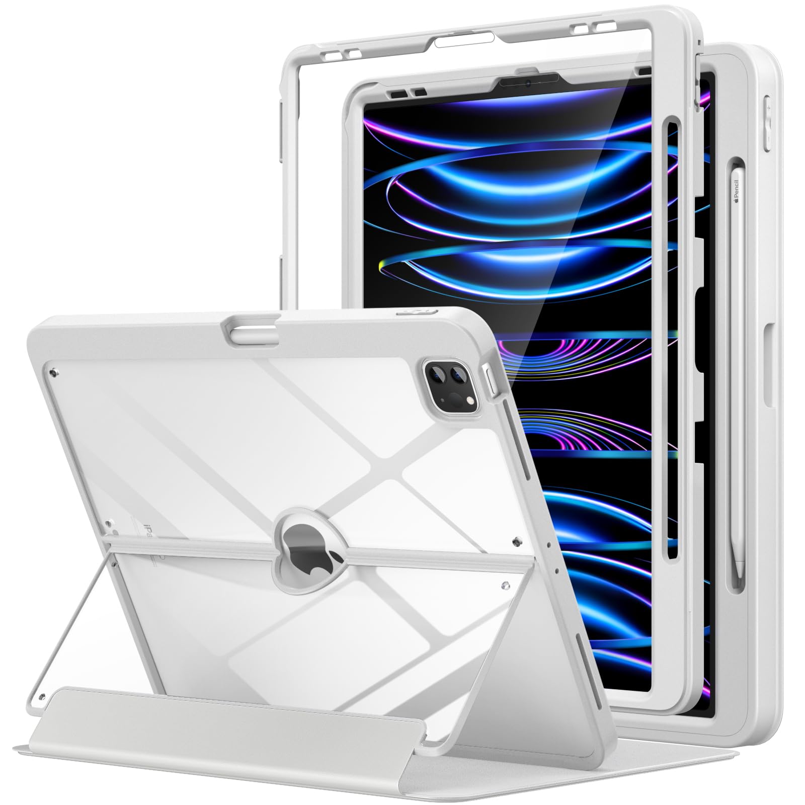 MoKo iPad Pro 12.9 Case (6th/5th/4th/3rd Gen 2022-2018) with Pencil Holder, Screen Protector & Multi-Angle Stand | Auto Wake/Sleep | Light Gray | Perfect for Work, Study & Travel