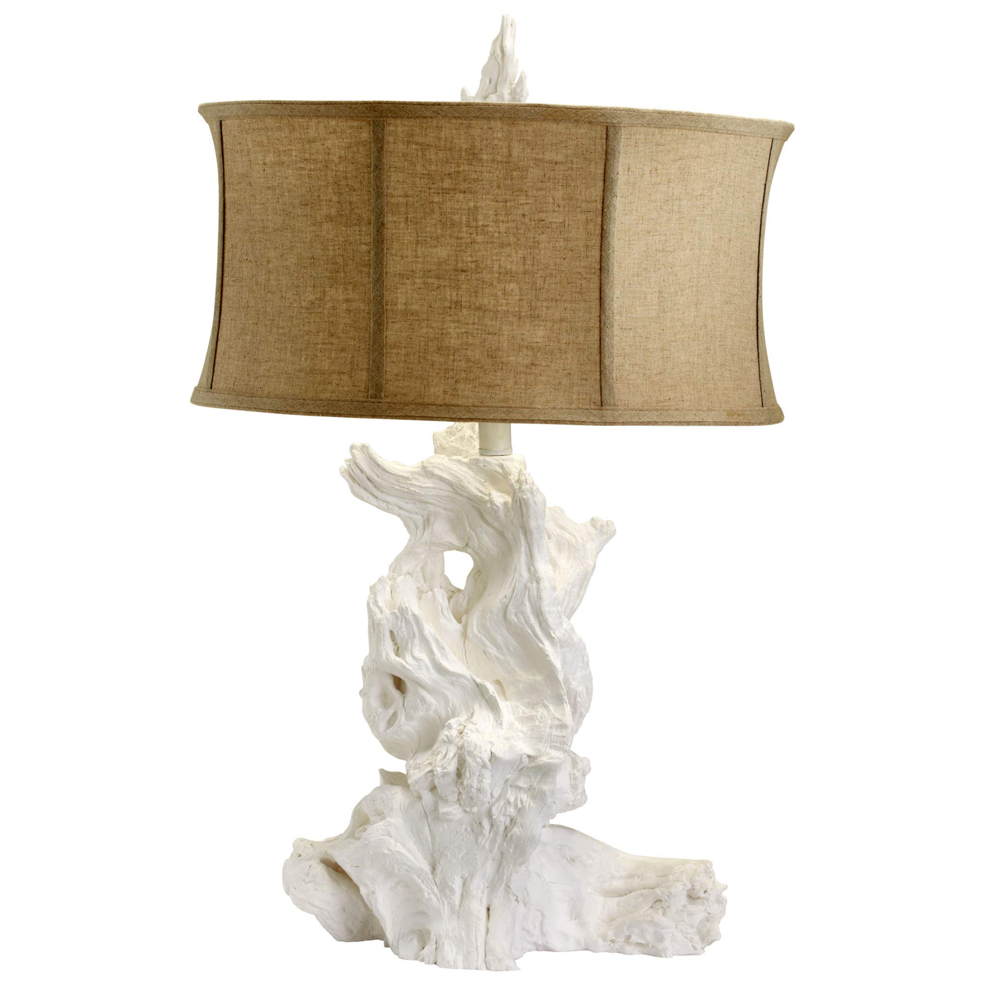 Cyan Designs 04438 White Table Lamp with Natural Raw Cotton Shade - Modern Farmhouse Bedside Lighting for Living Room, Bedroom & Office Decor