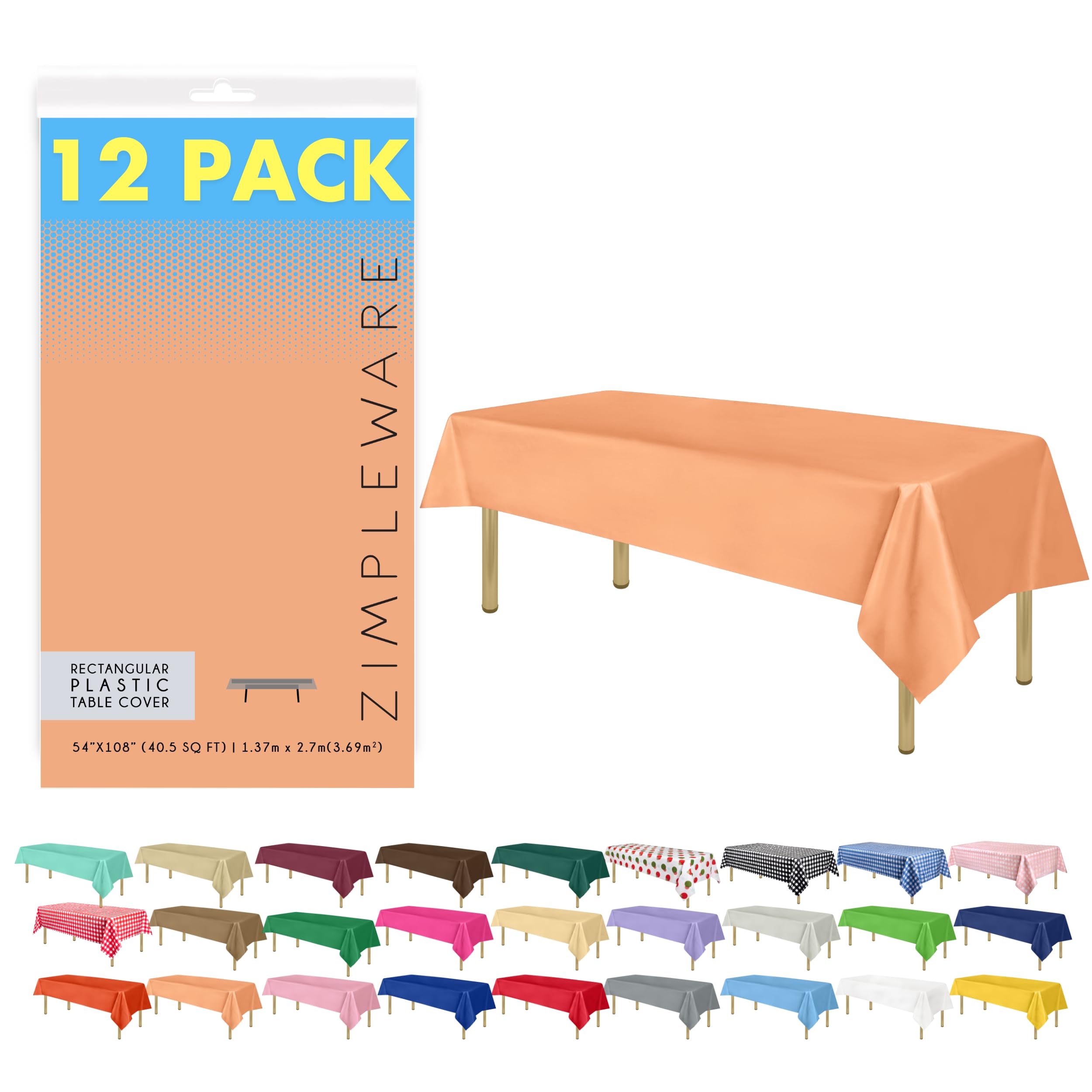 Premium Disposable Peach Plastic Tablecloth (12 Pack) - 54