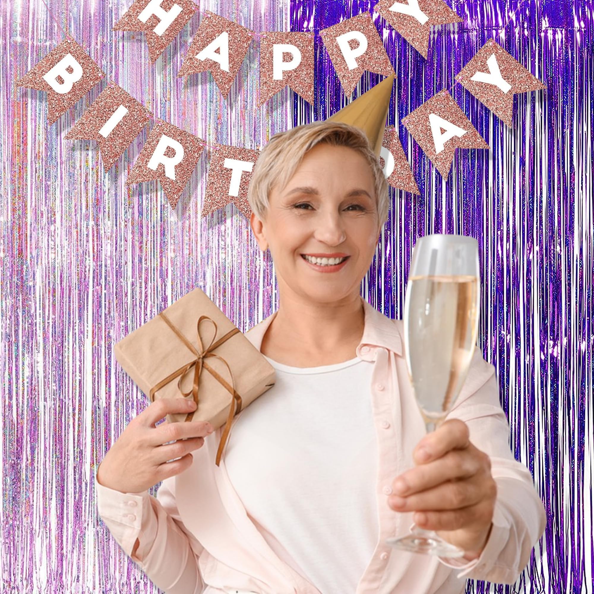 BRAVESHINE 2-Pack Metallic Tinsel Foil Fringe Curtains - 3.2 ft x 8.2 ft Purple & Pink Party Backdrop for Valentine's Day, Birthdays, Bridal Showers, Bachelorette Parties - Perfect for Photo Booths, Wedding Decorations, and Women's Celebration Events