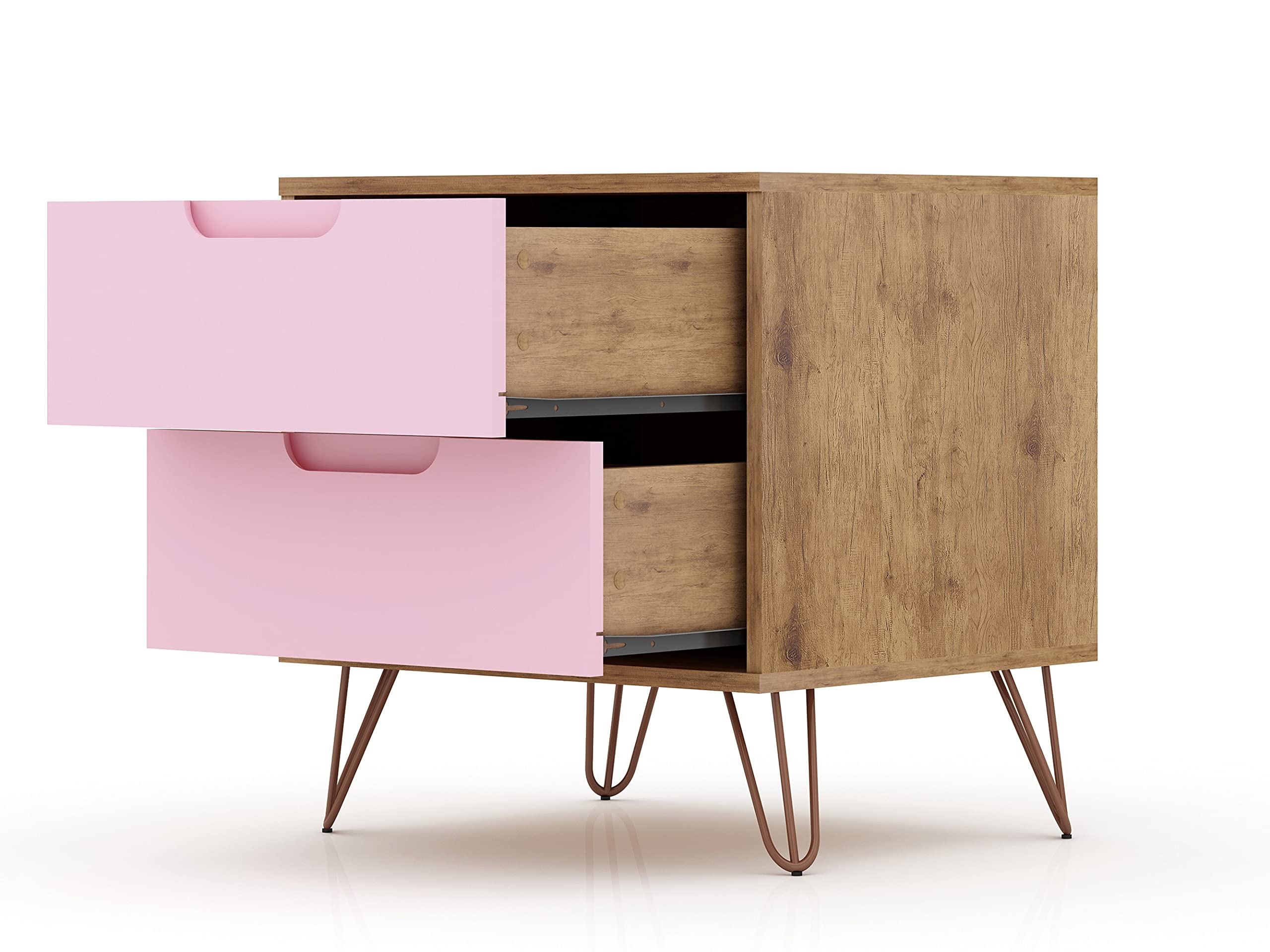 Mid Century Modern Nightstands Set of 2 with Drawers - Minimalist Bedside Tables for Bedroom & Living Room - Pink Storage Organizer - Perfect for Small Spaces, Guest Rooms & Apartment Decor