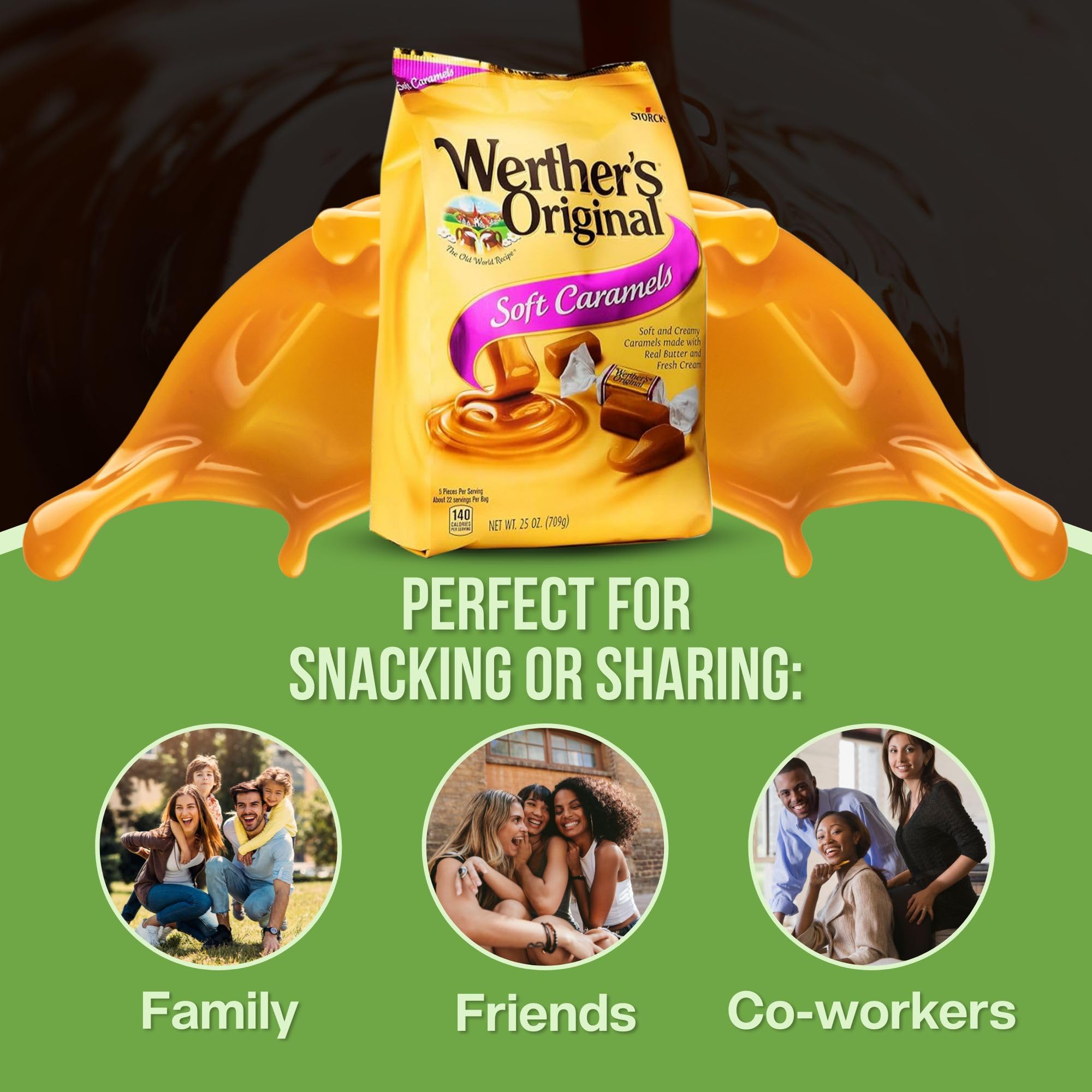 Werther's Original Soft Caramel Candy Bundle - 2 Pack (25 Oz Each) | Individually Wrapped Caramels for Gifting, Parties & Everyday Snacking | Includes Free Good For My Home Storage Box
