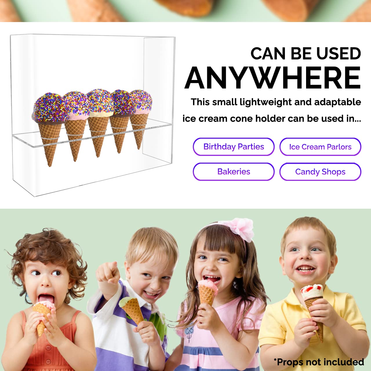 2 Pack Clear Acrylic Ice Cream Cone Display Stand - 5 Slot Countertop Holder for Restaurants, Cafes & Dessert Shops - Perfect for Buffets, Parties & Ice Cream Parlor Storage (Commercial & Home Use)