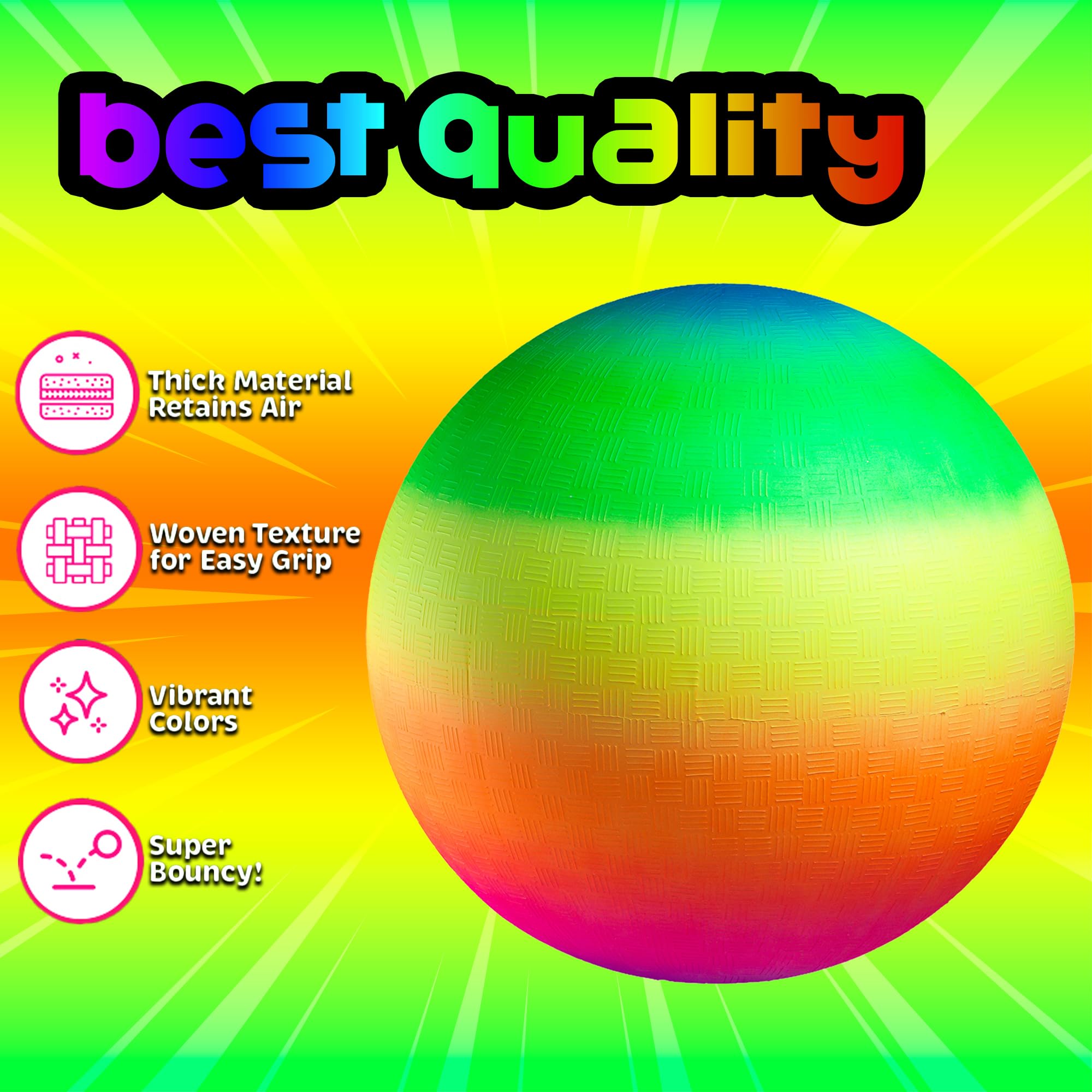 Bedwina 8.5Inch Rainbow Playground Balls - Durable Rubber Bouncy Inflatable Balls for Kids & Adults - Perfect for Kickball, Dodgeball, Four Square & Handball - Indoor/Outdoor Play, Gym Class, Backyard Games & School Recess