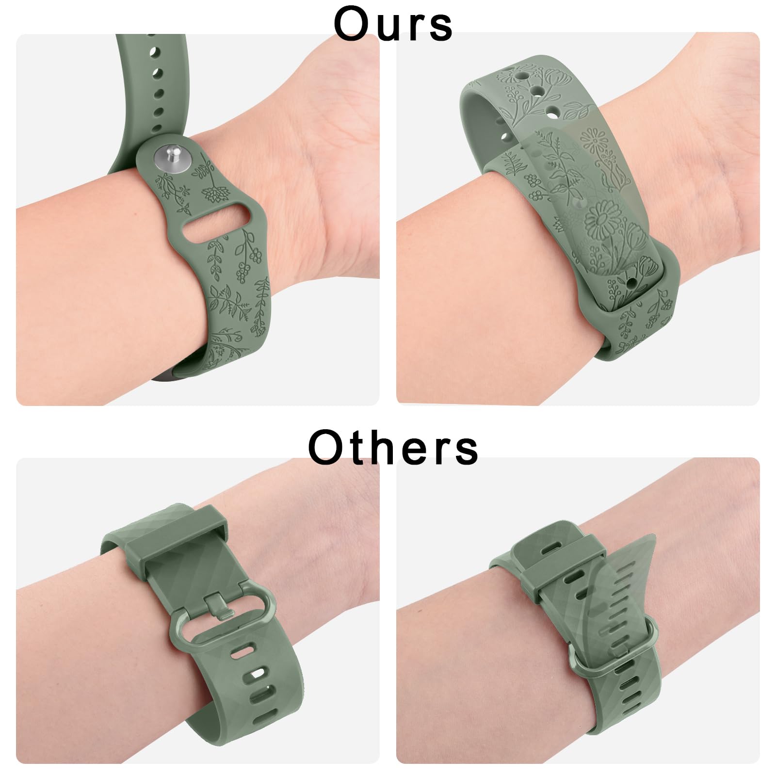 Vancle Floral Engraved Silicone Replacement Band for Fitbit Versa 4/3, Sense 2/Sense - Soft Comfortable Strap for Women & Men - Perfect for Workouts, Daily Wear & Smartwatch Accessorizing