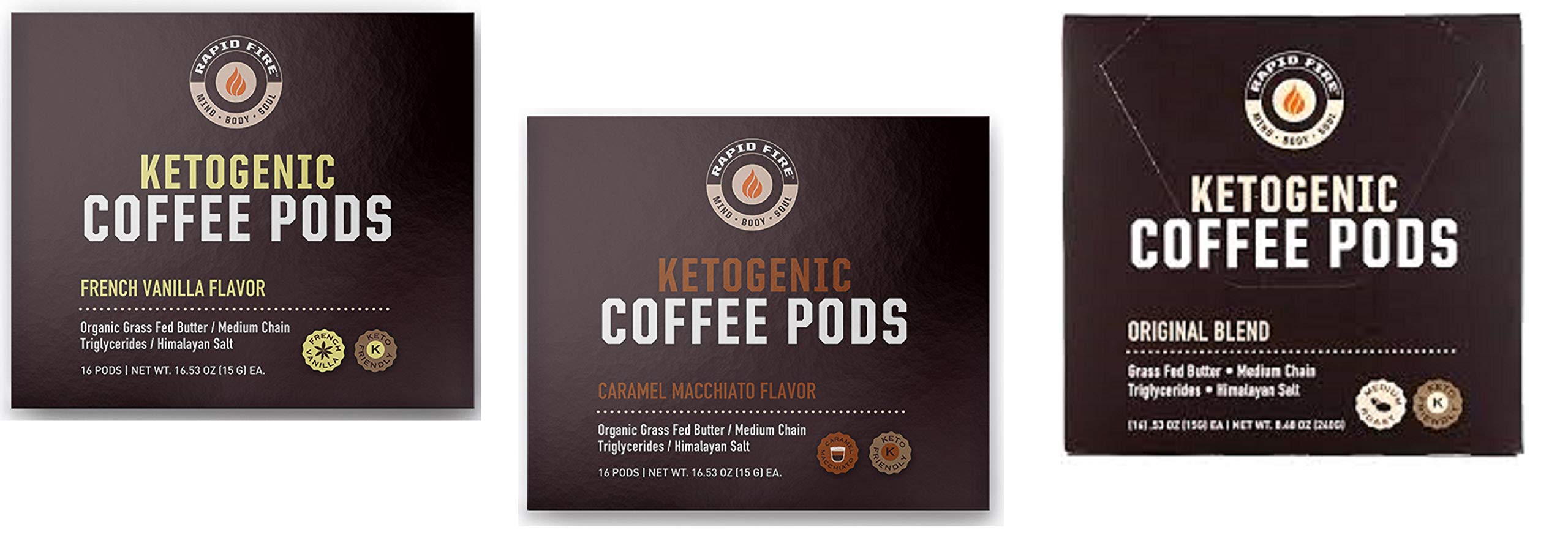 Rapid Fire Ketogenic Coffee Pods Variety Pack - 3 Delicious Flavors (16 Pods Each) | Keto-Friendly Coffee for Energy & Weight Loss | Perfect for Home, Office & Travel