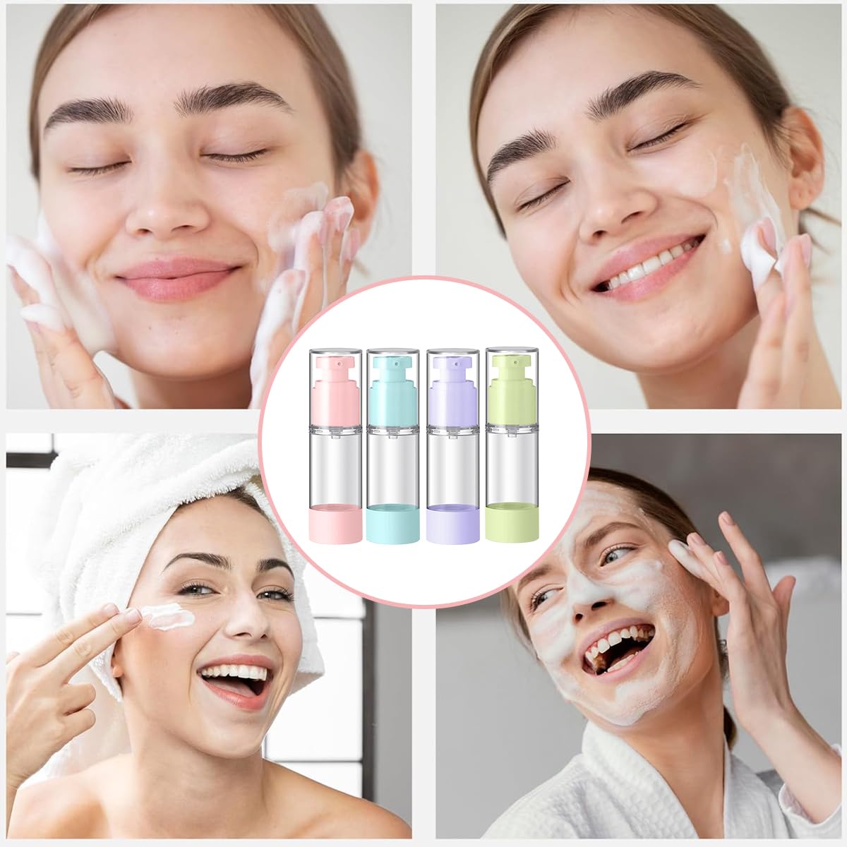 MAYCREATE® 4-Piece 30ml Vacuum Pump Travel Bottle Set (3 Cream Jars + 1 Spray Bottle) - Leak-Proof Toiletry Containers for Shampoo, Lotion & Foundation | Perfect for Air Travel, Gym & Daily Skincare Routine